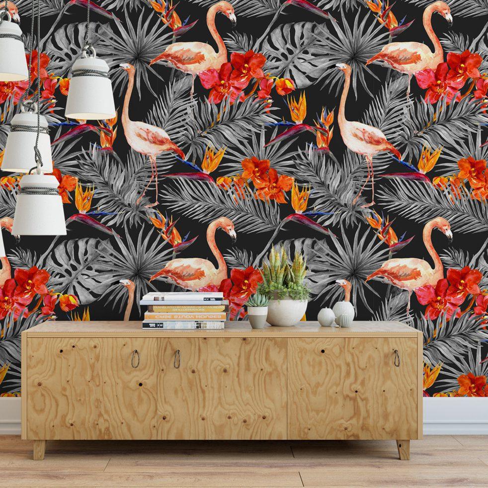 982x982 Black Flamingos Wall Decor