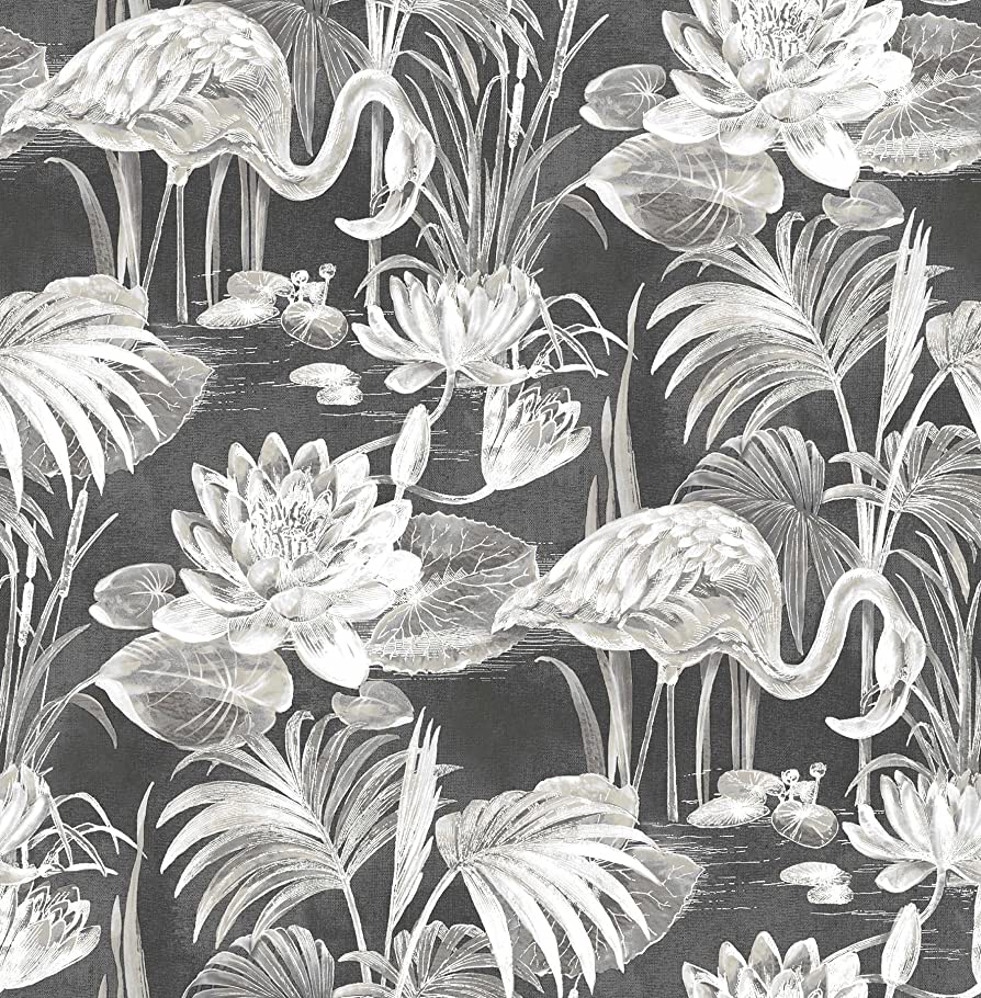 894x910 Brewster Home Fashions 2766 24621 Miltonic Black Flamingo Wallpaper