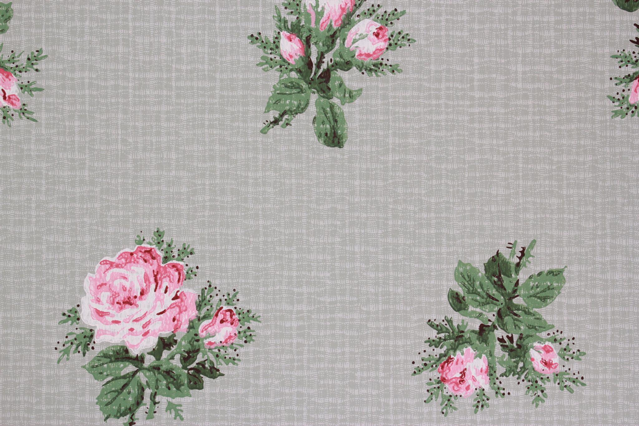 2048x1365 1950s Vintage Wallpaper Pink Roses on Green Nancy Warren's Vintage Wallpaper