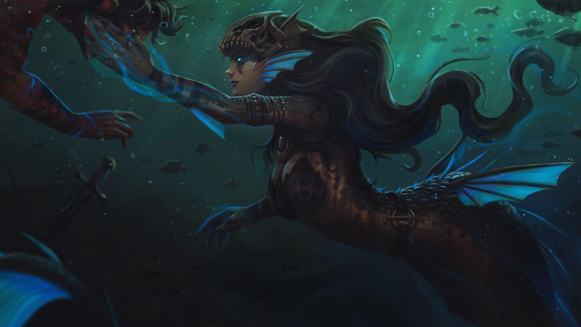 1920x1080 artwork, fantasy art, creature, mermaids, fantasy girl, dark Gallery HD Wallpaper