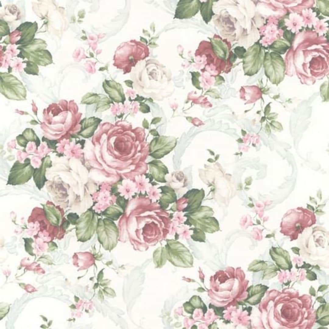 1080x1080 Shabby Pink Rose Floral Wallpaper Girl Nursery Feature Wall