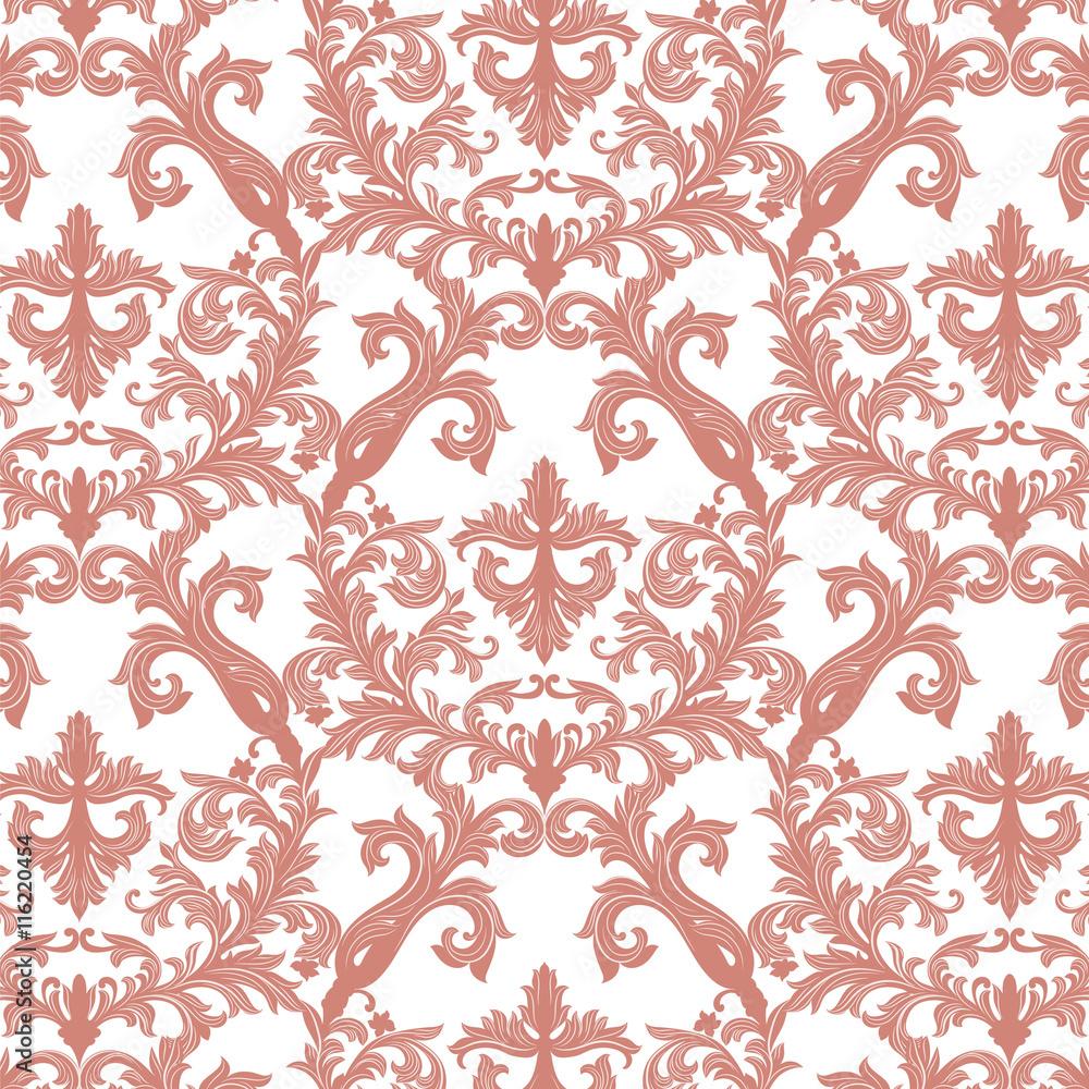 1000x1000 Vector Baroque Vintage floral Damask pattern. Luxury Classic ornament, Royal Victorian texture for wallpaper, textile, fabric. Blooming pink color Stock Vector