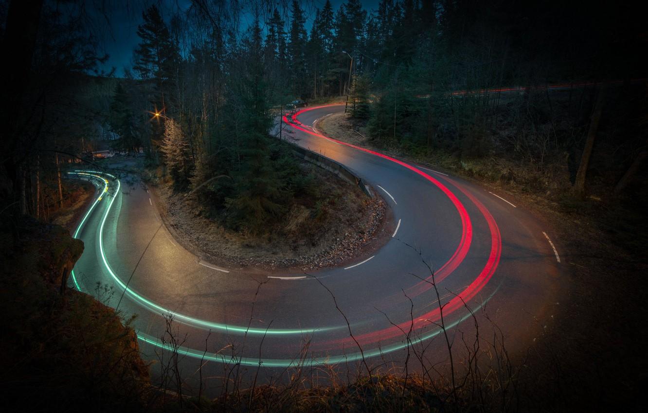 1332x850 Wallpaper road, night, track, loop image for desktop, section пейзажи