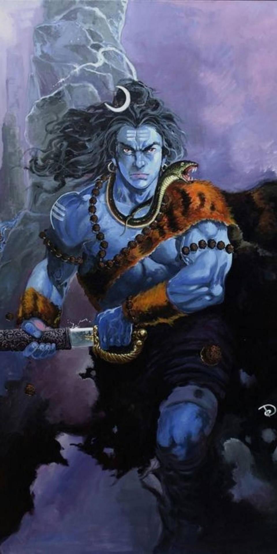 960x1920 Download Lord Shiva Angry Blue Rudra Wallpaper