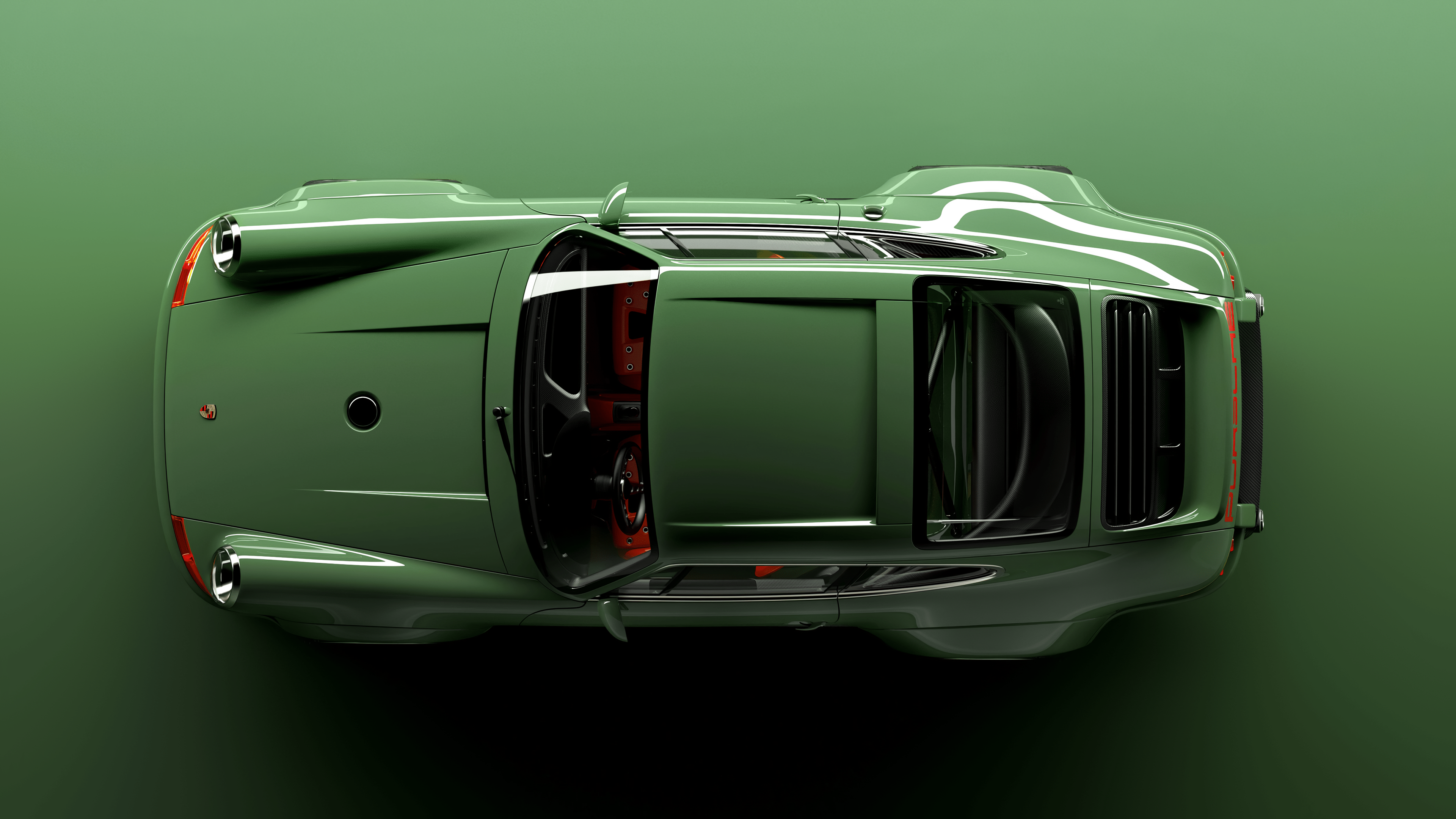3840x2160 4K, green cars, top view, Porsche Porsche, simple background, car, green, green background, vehicle Gallery HD Wallpaper