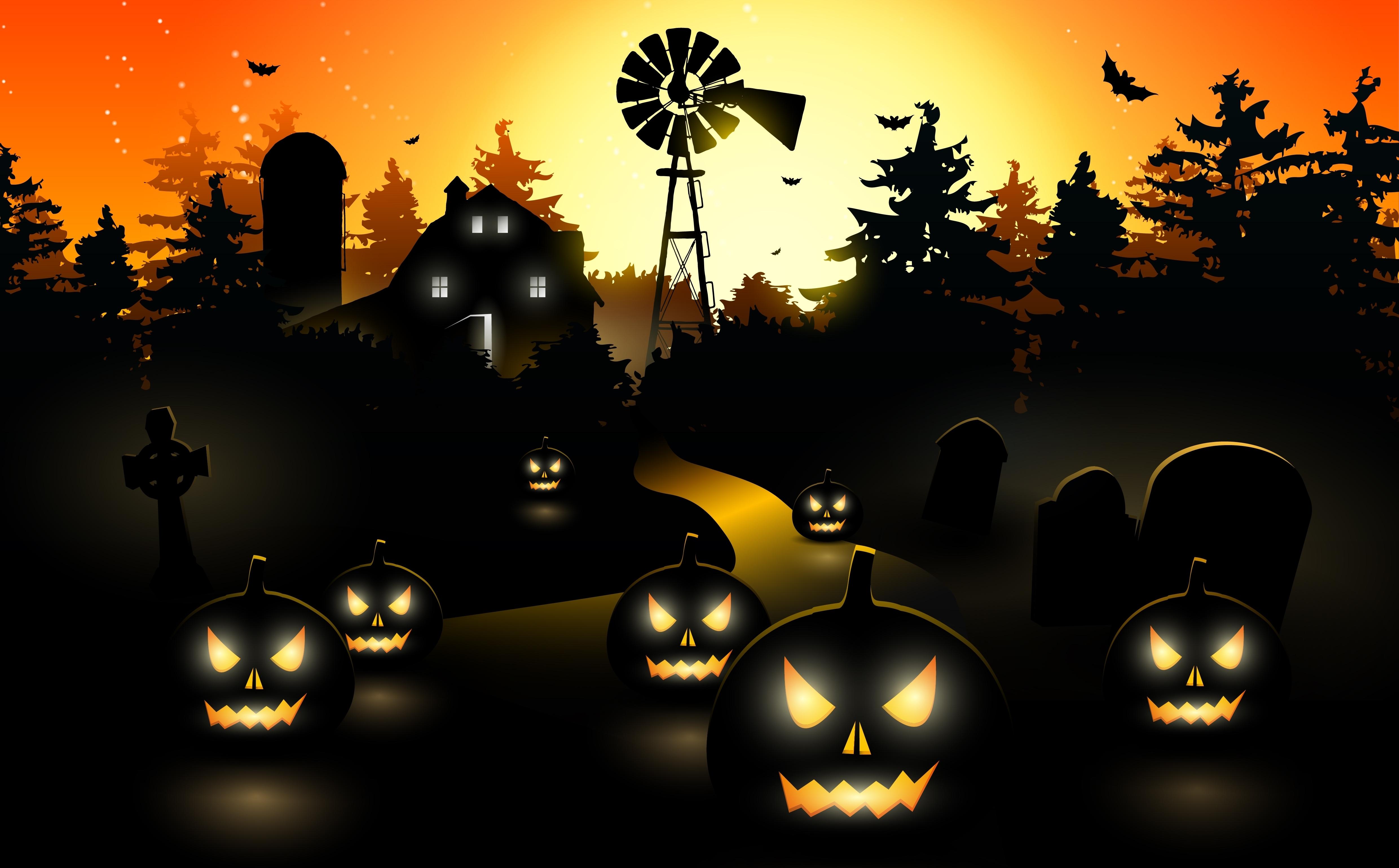 4961x3079 Pumpkins, 4K, Scary town Gallery HD Wallpaper