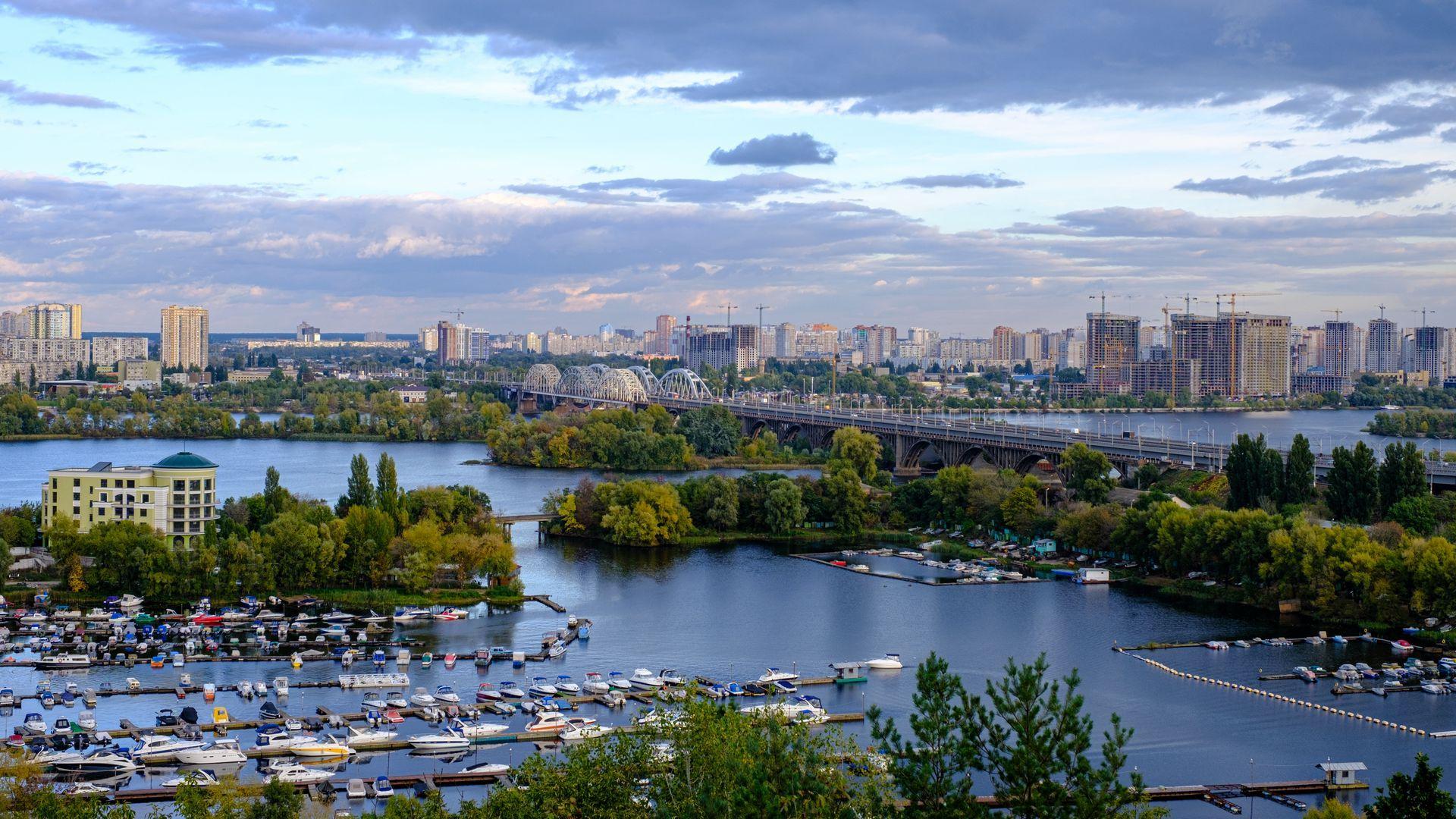 1920x1080 Wallpaper bridge kiev ukraine view city river. Background image, River, City