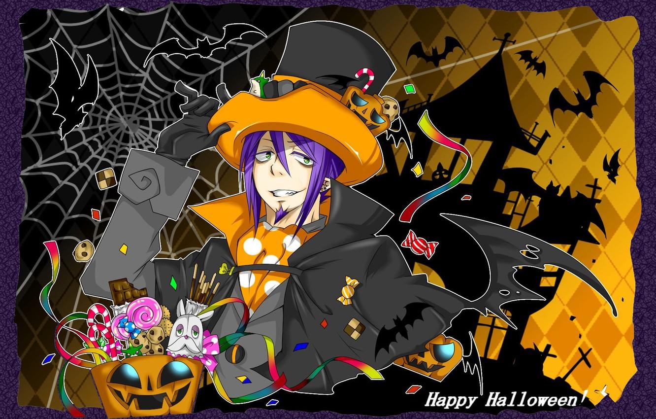 1332x850 Wallpaper web, hat, sweets, pumpkin, Halloween, Anime, bats, anime, Ao no Exorcist, blue exorcist, Mephisto, Mephisto image for desktop, section прочее