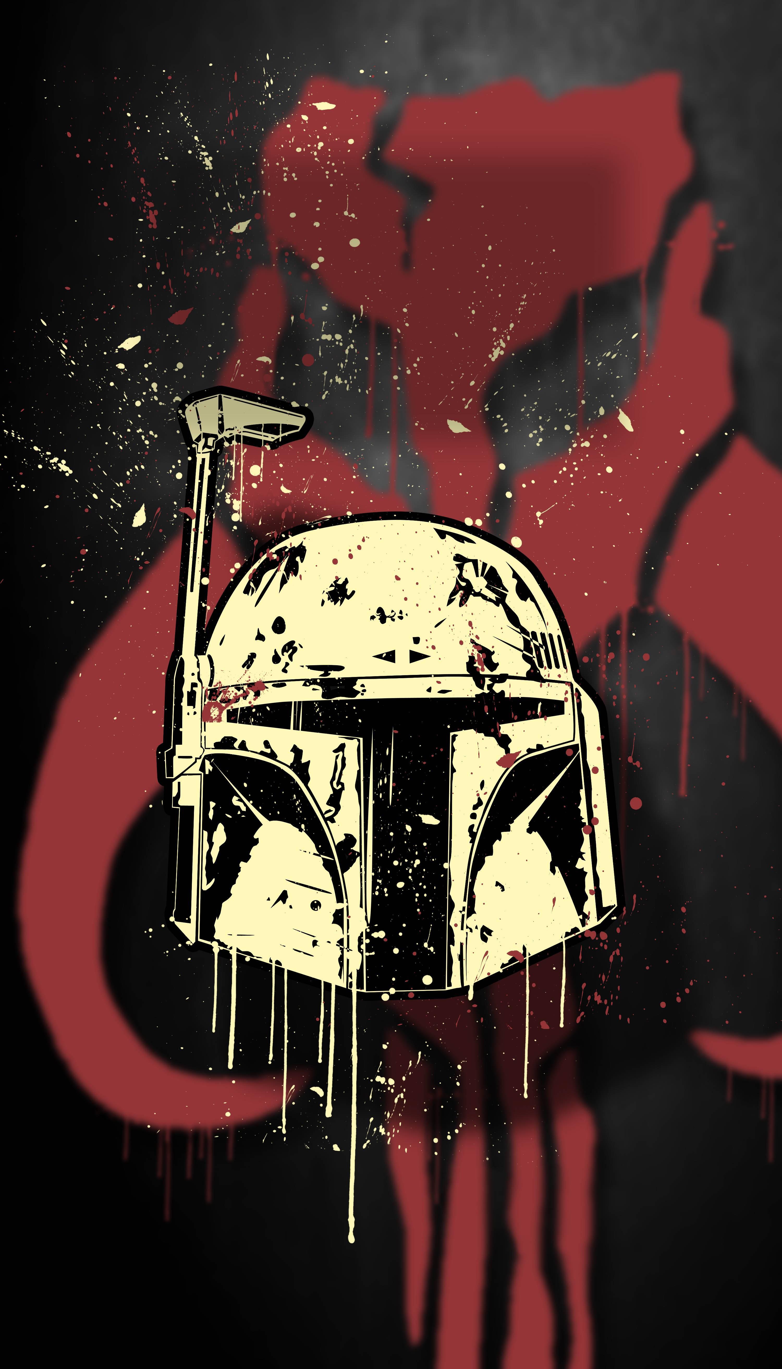 3000x5250 Download Boba Fett Helmet And Mythosaur Skull Wallpaper