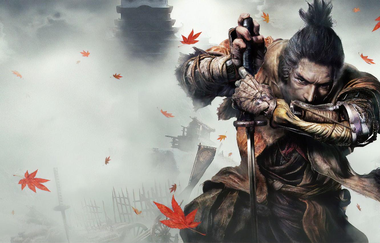 1332x850 Wallpaper leaves, fog, the game, Japan, wolf, sword, sword, art, action, prosthesis, wolf, samurai, sinobi, from software, Sekiro: Shadows Die Twice, sekira image for desktop, section игры
