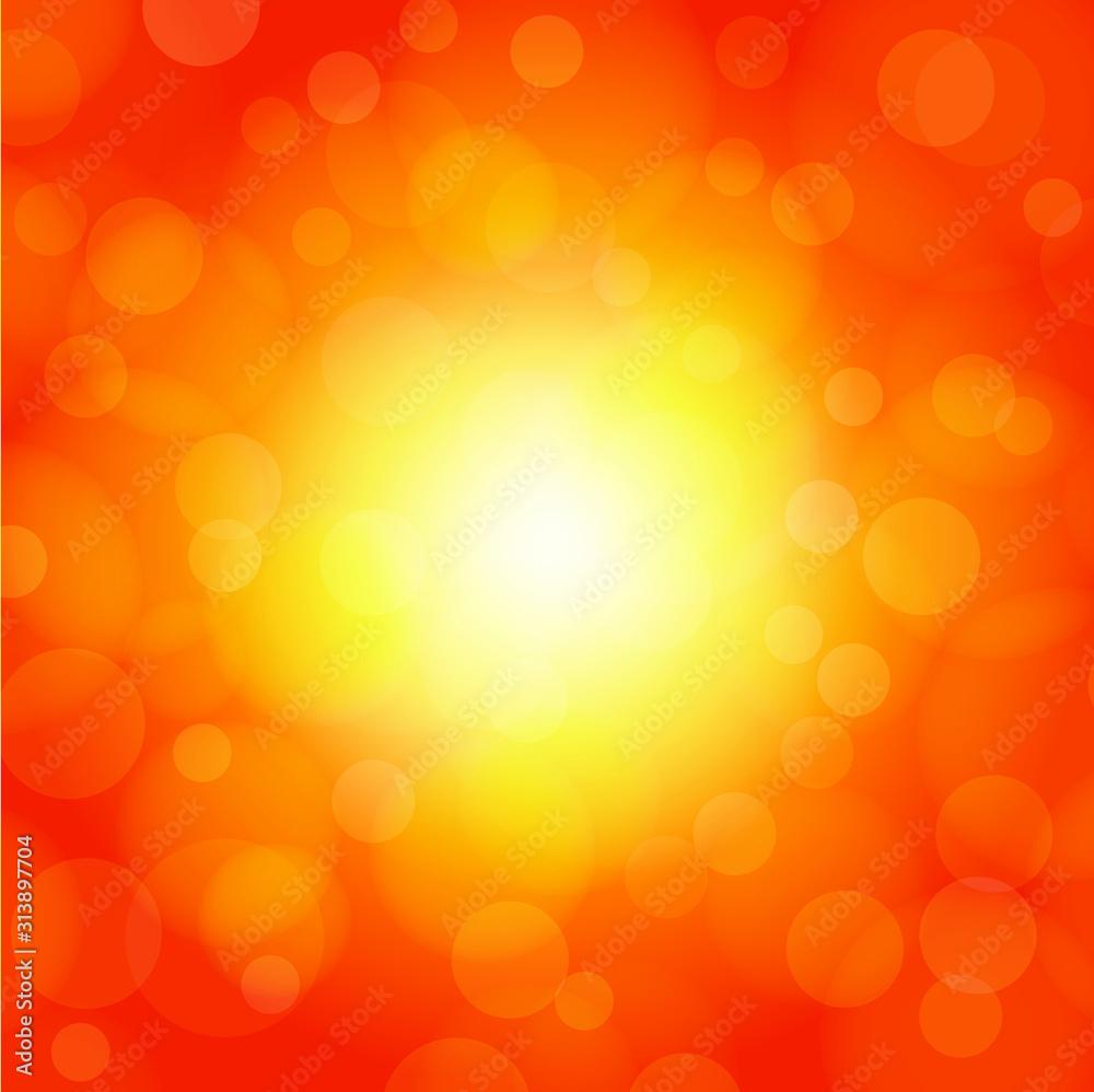 1000x998 Orange sun ray burst light abstract blurred bokeh background. Soft Shine color decoration texture wallpaper. Vector illustration image. Colorful Sun sky eco nature snow sparkling backdrop. Stock Vector