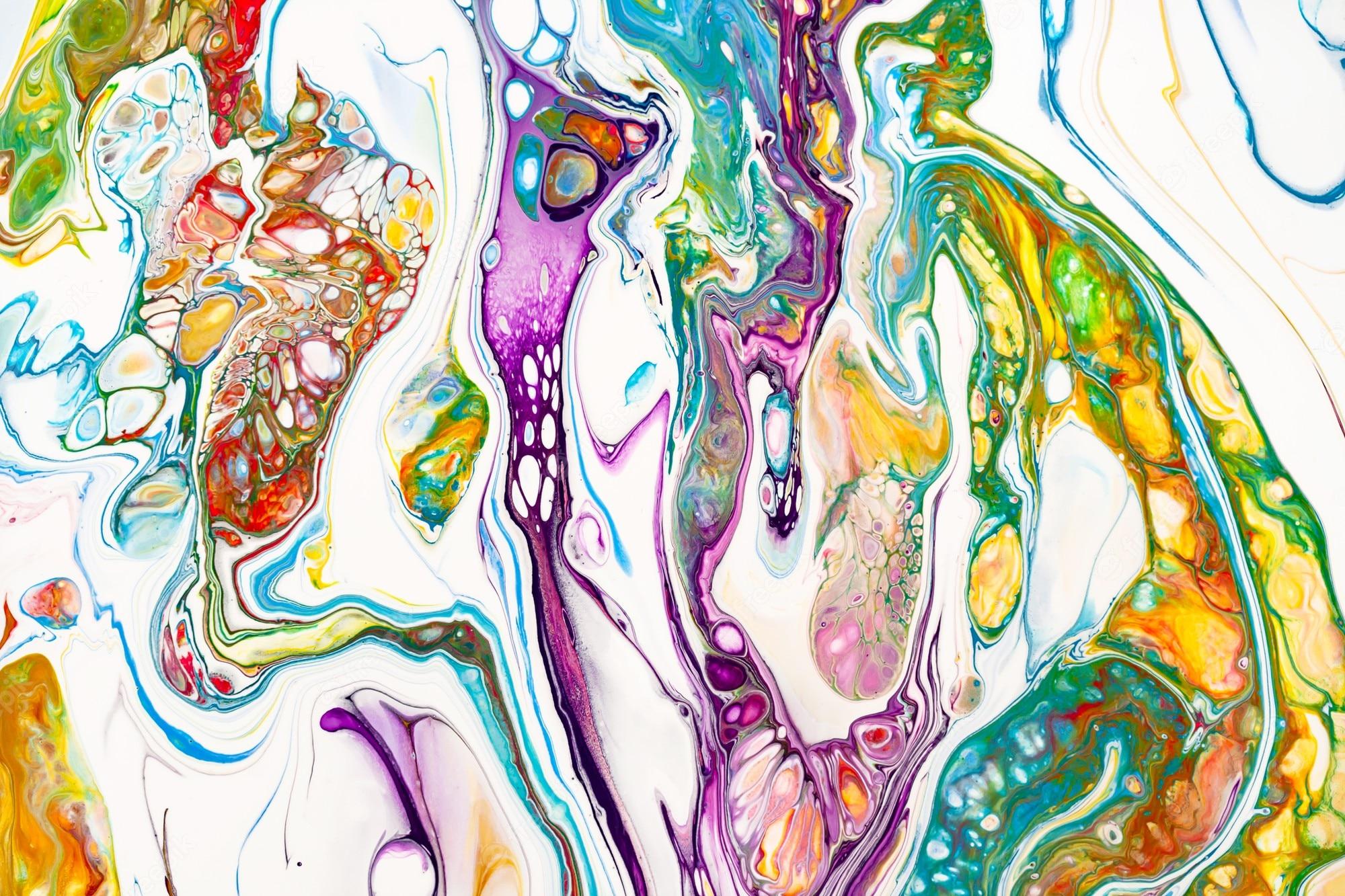 2000x1333 Premium Photo. Oil paint mix abstract background rainbow marble texture acrylic liquid flow colorful wallpaper creative violet yellow blue paint swirls waves multicolor watercolor pattern fluid effect