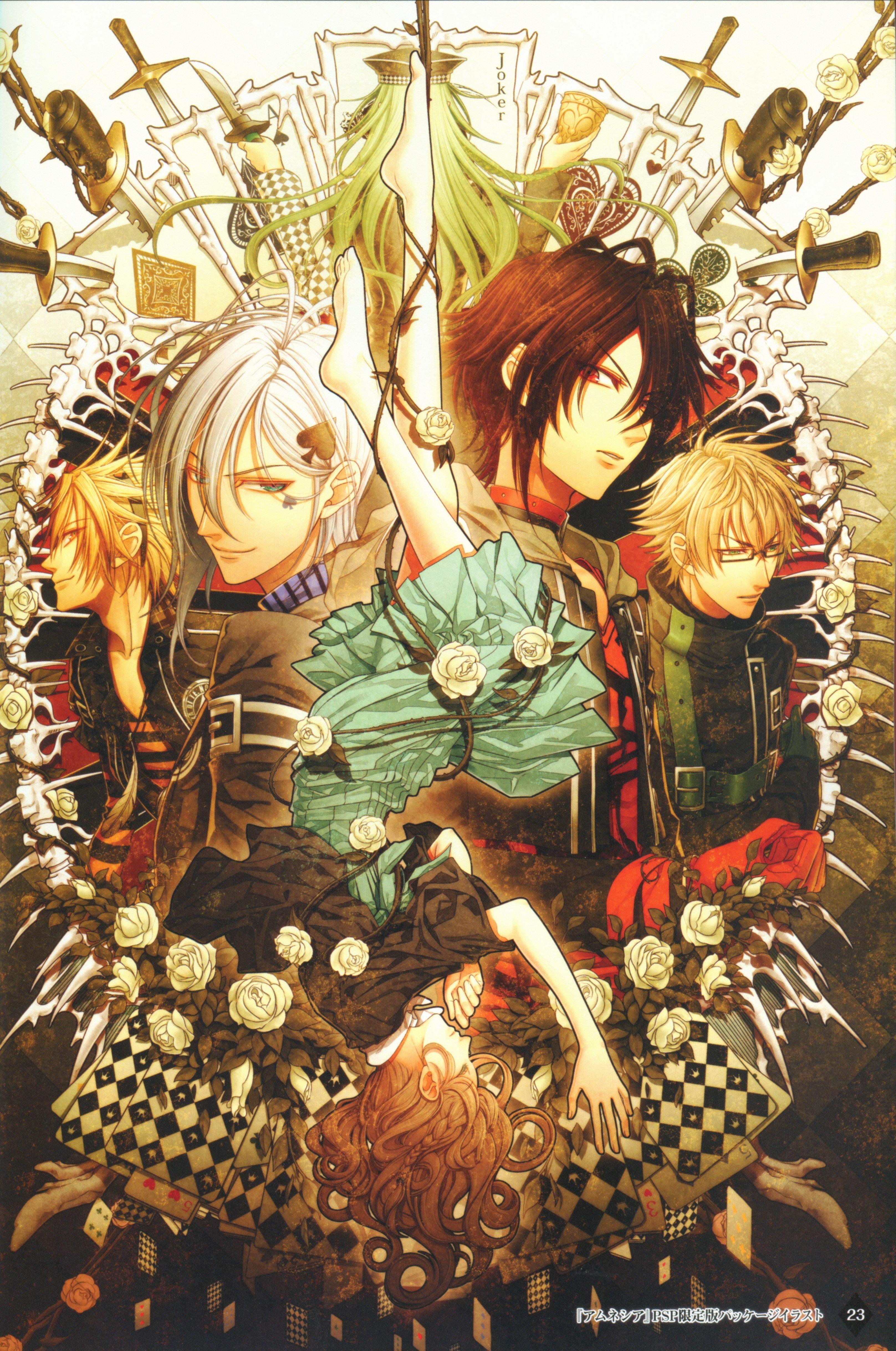 3233x4873 hanamura mai amnesia ikki (amnesia) kent (amnesia) shin (amnesia) shujinkou (amnesia) toma (amnesia) dress megane sword screening