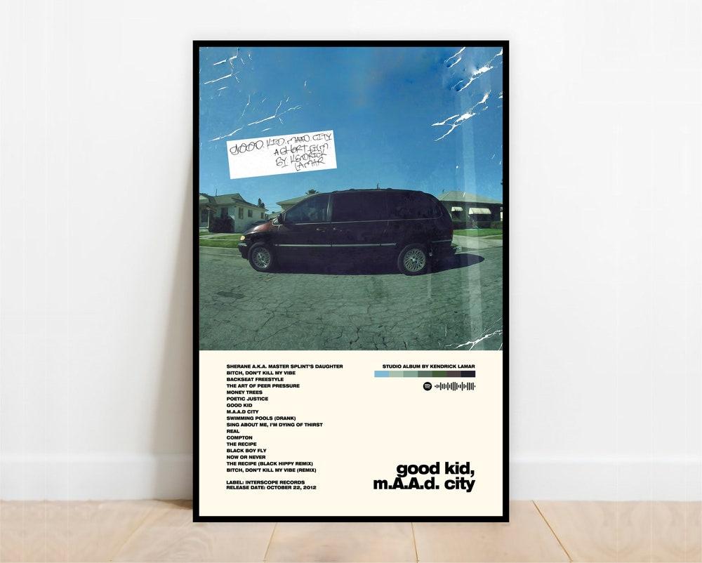 1000x802 Good Kid M.A.A.D City Poster Kendrick Lamar Vintage Retro Art Print Wall Gift, Album tracklist gifts your whole family