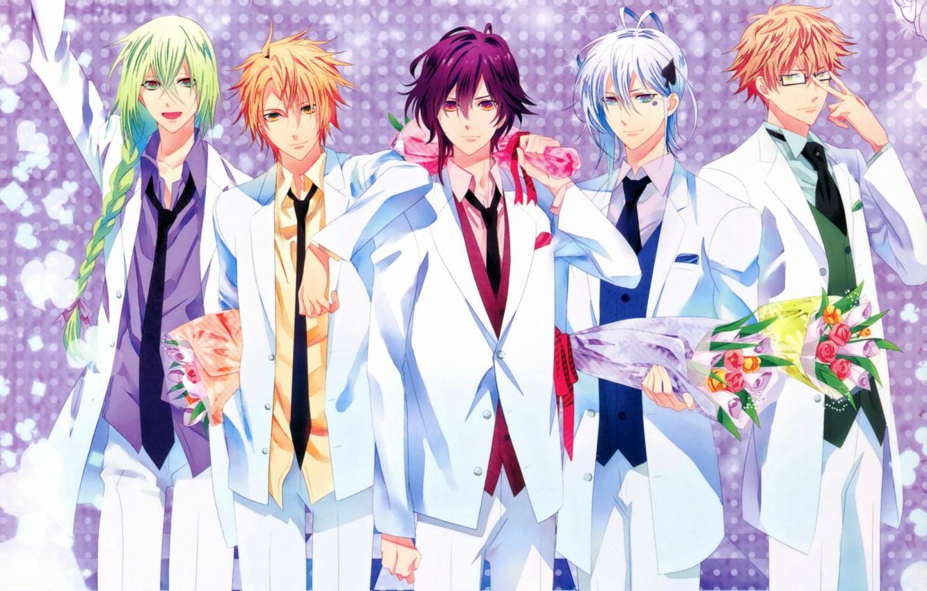 1332x850 Wallpaper bouquet, glasses, costume, tie, braid, kent, amnesia, shin, amnesia, ikki, toma, five, ukyo, by mai hanamura image for desktop, section сёдзё