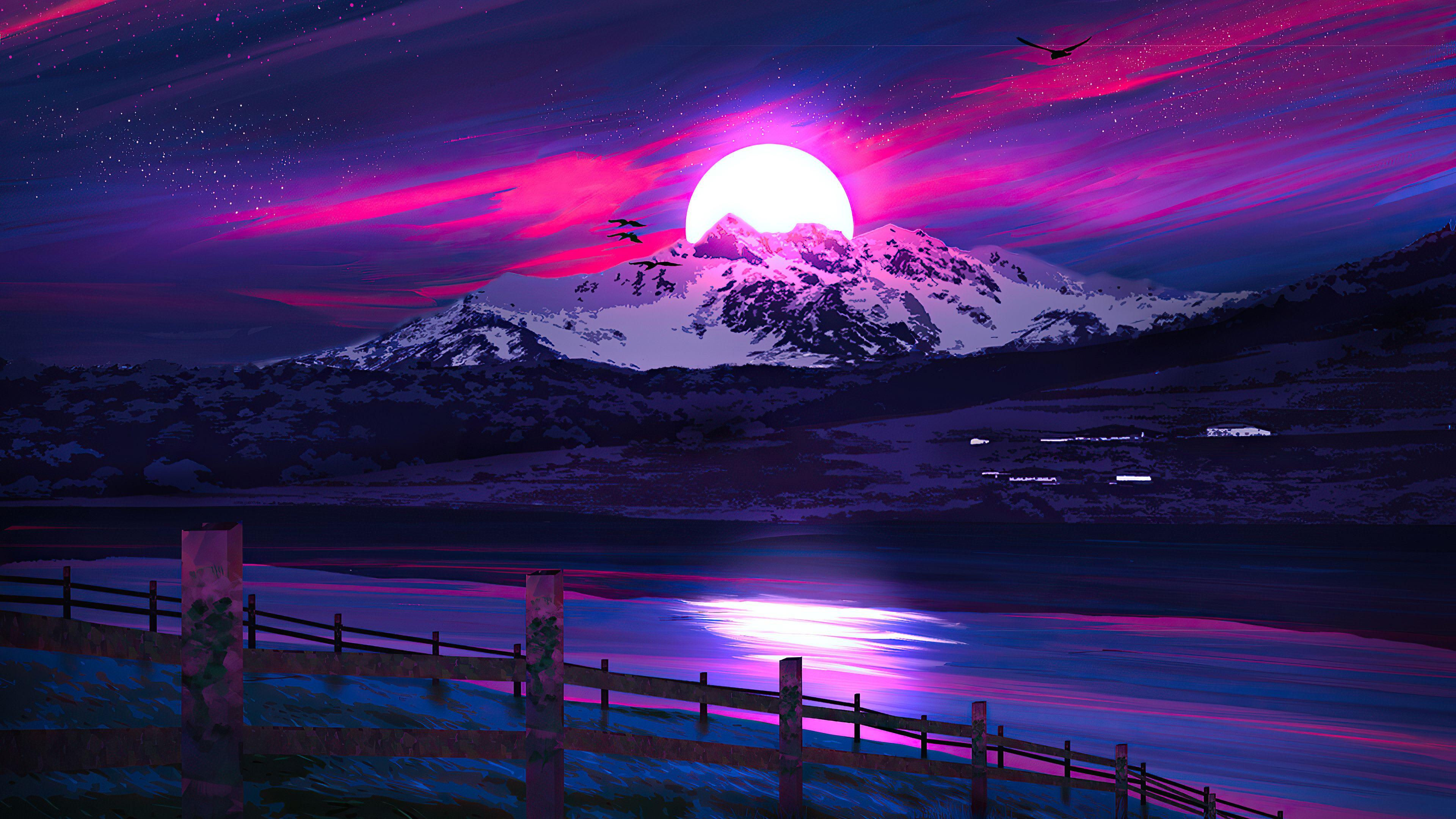 3840x2160 Wallpaper 4k Minimal Landscape Sunrise Wallpaper. computador, Papel de parede pc, Papeis de parede pc