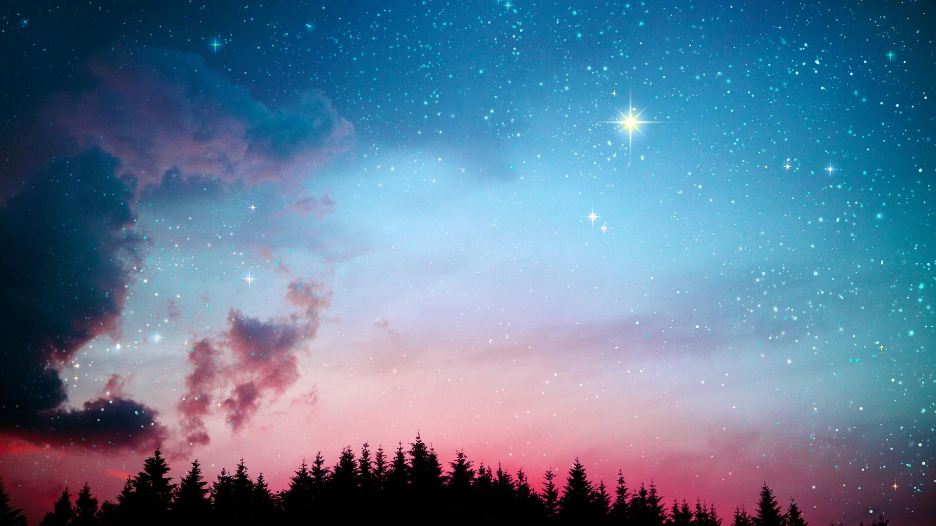 1920x1080 Galaxy Stars Lights Forest Night 5k Laptop Full HD 1080P HD 4k Wallpaper, Image, Background, Photo and Picture
