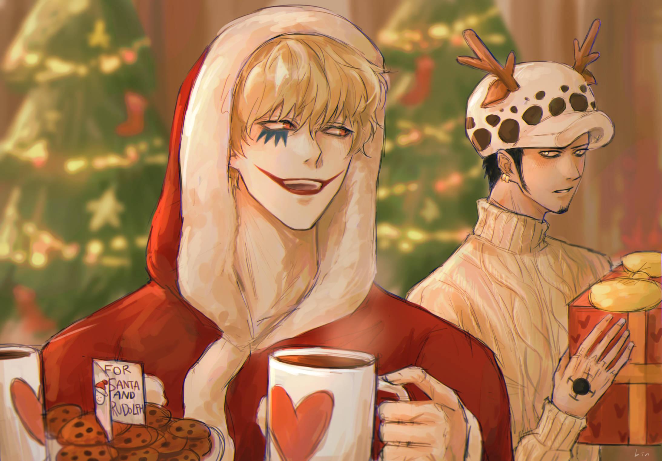 2186x1524 Download Christmas Corazon And Trafalgar Law One Piece Fanart Wallpaper