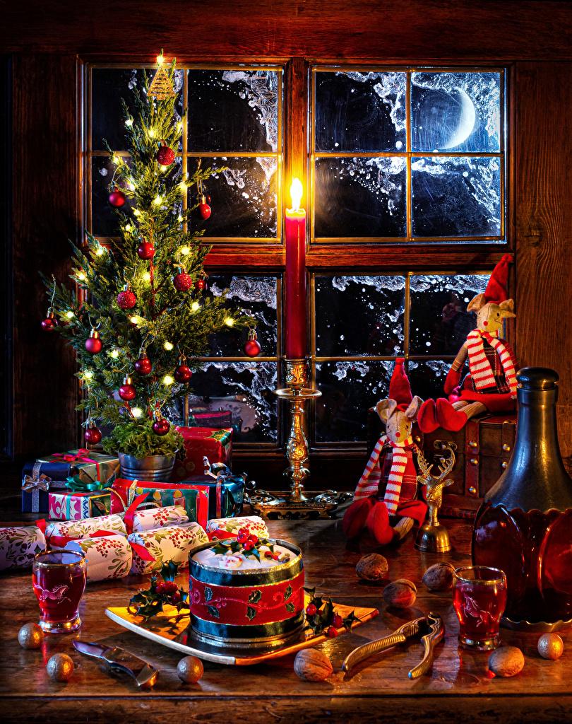 810x1024 Wallpaper Christmas Wine New Year tree Gifts Food Balls Bottle