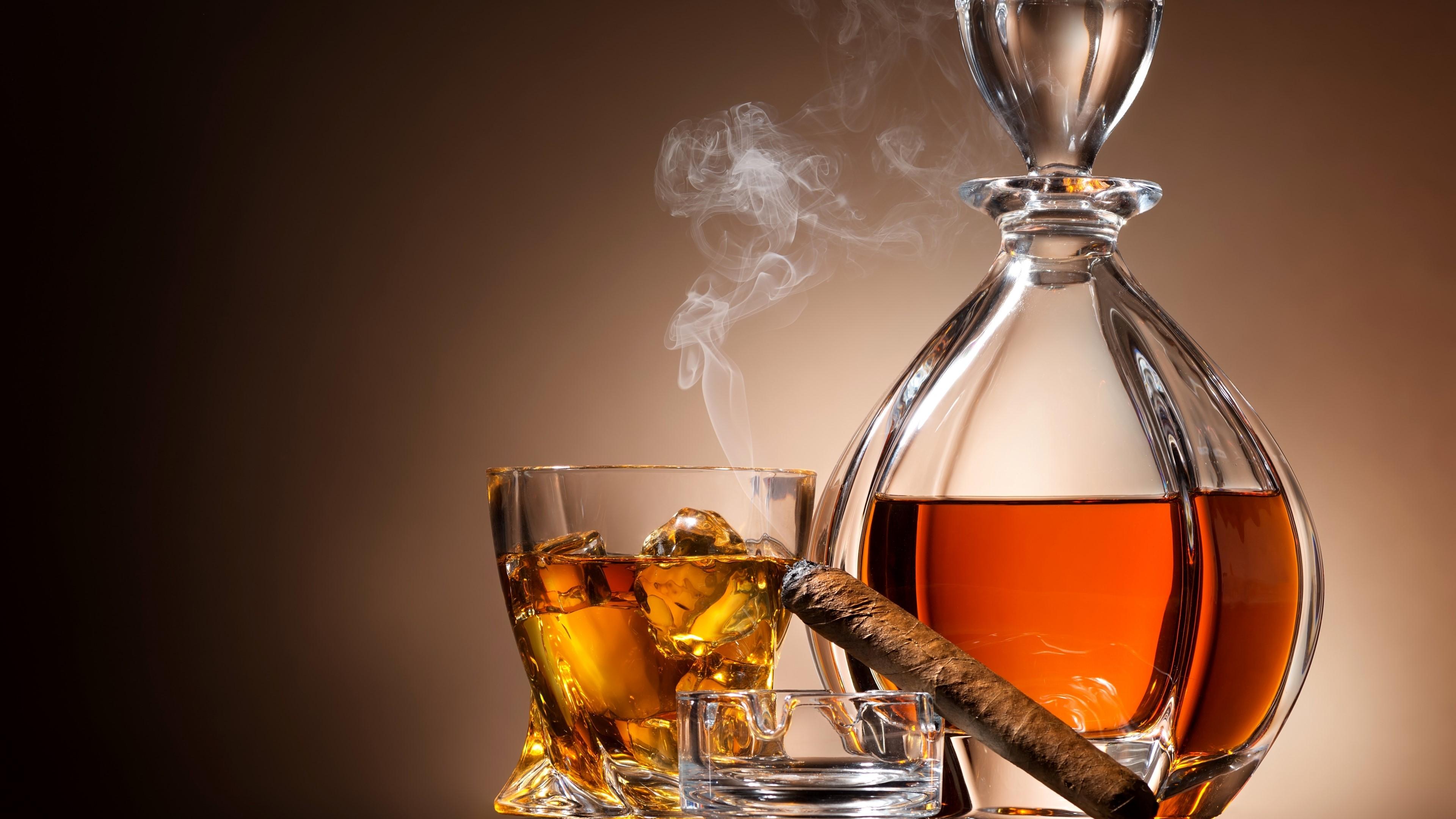 3840x2160 4K Decanter cognac cigar Gallery HD Wallpaper