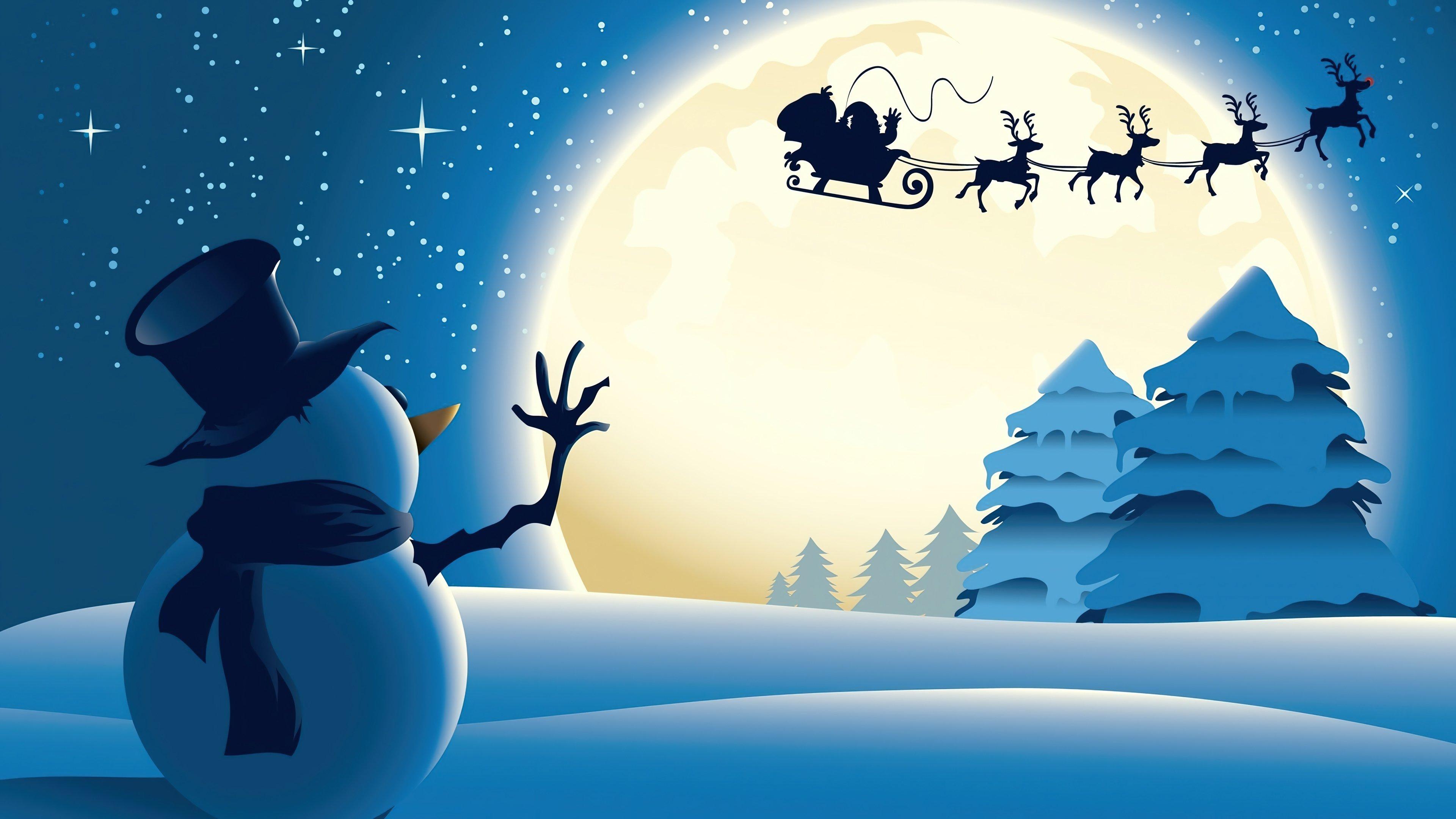3840x2160 Christmas Santa and snowman Wallpaper 4k Ultra HD