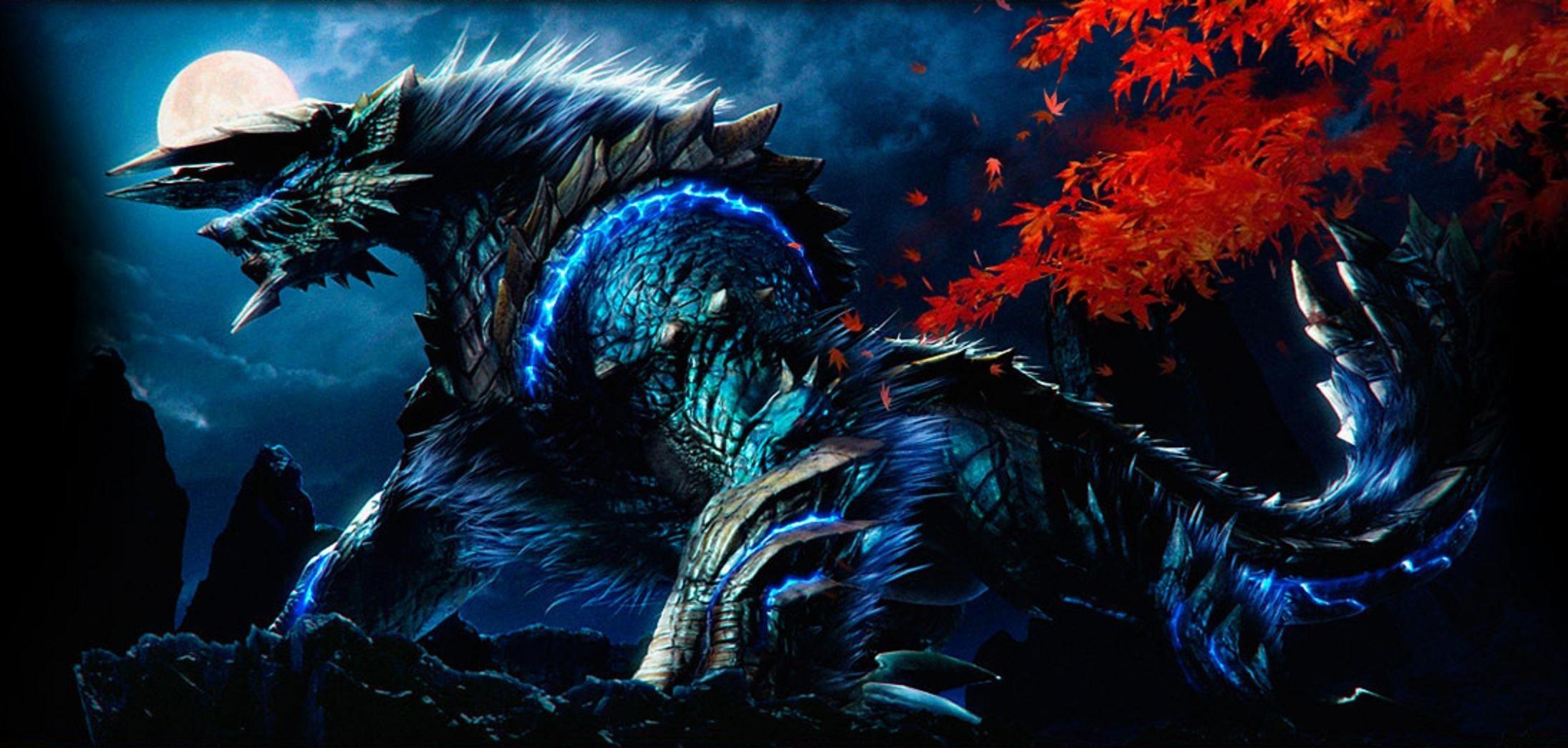 2190x1046 illustration, dragon, Monster Hunter, Zinogre, darkness, screenshot, computer wallpaper, fictional character, special effects Gallery HD Wallpaper