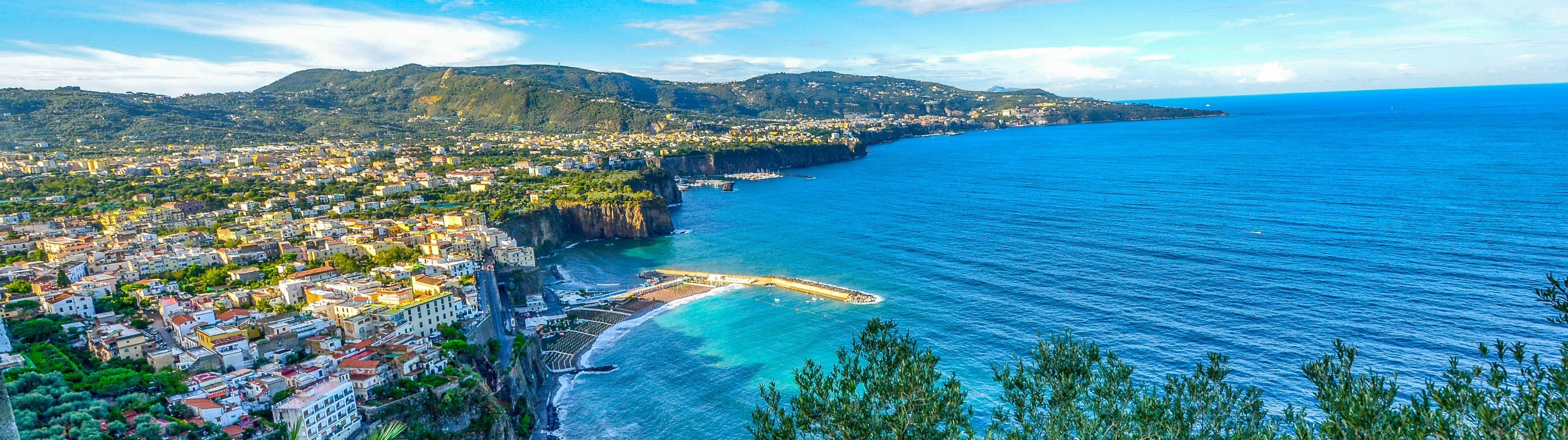 3840x1080 Download 3840x1080 Sorrento, Italy, Beach, Buildings, Trees, Sea