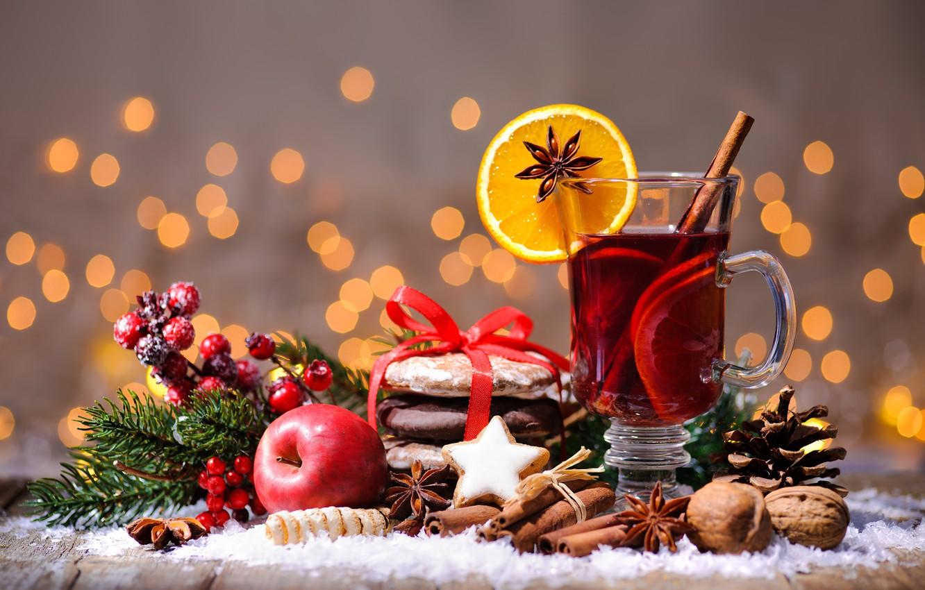 1332x850 Wallpaper Apple, New Year, cookies, Christmas, nuts, cinnamon, wine, orange, merry christmas, punch, tea, cookies, decoration, mulled wine image for desktop, section еда