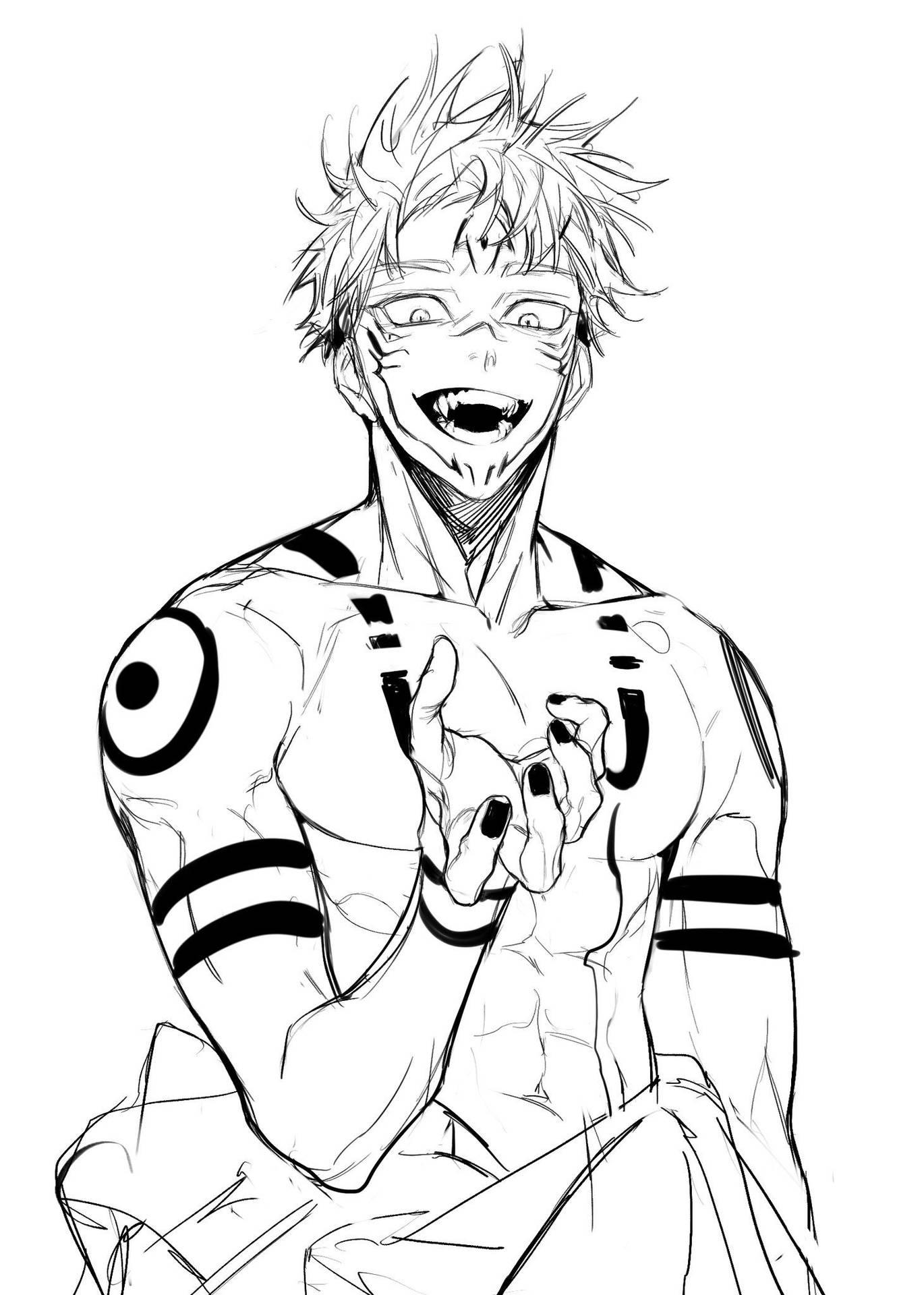 1370x1920 Download Anime Drawing Laughing Sukuna Wallpaper
