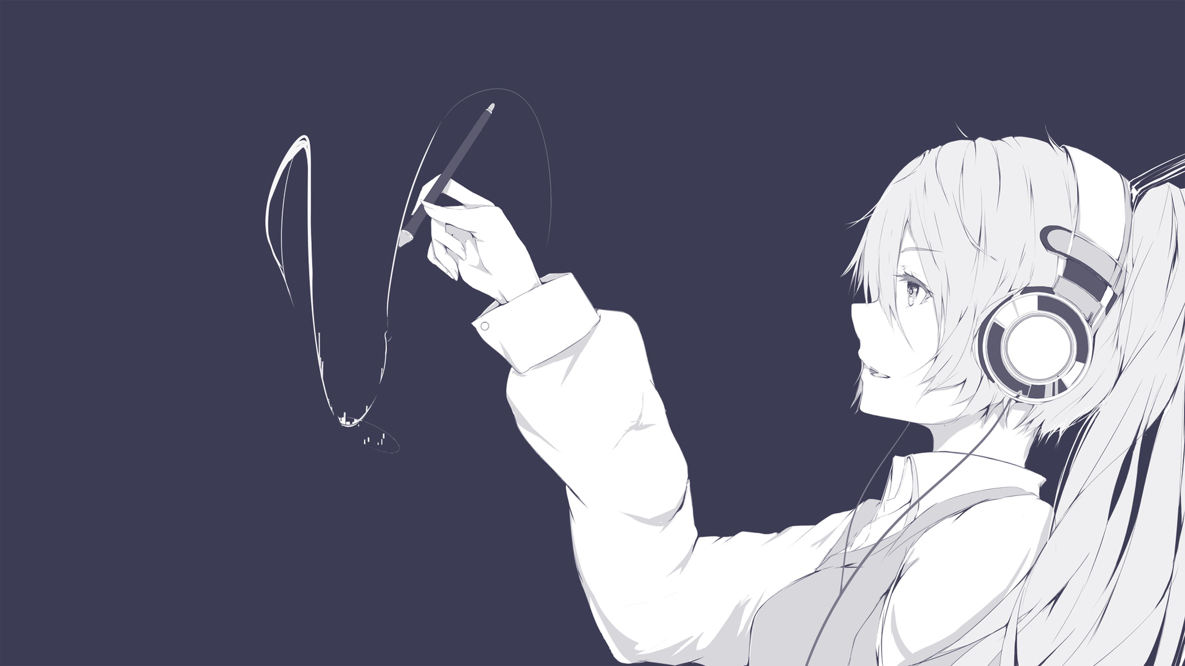 3840x2160 drawing, illustration, digital art, anime girls, cartoon, head, hand, Sense, arm, sketch, black and white, monochrome photography, organ Gallery HD Wallpaper