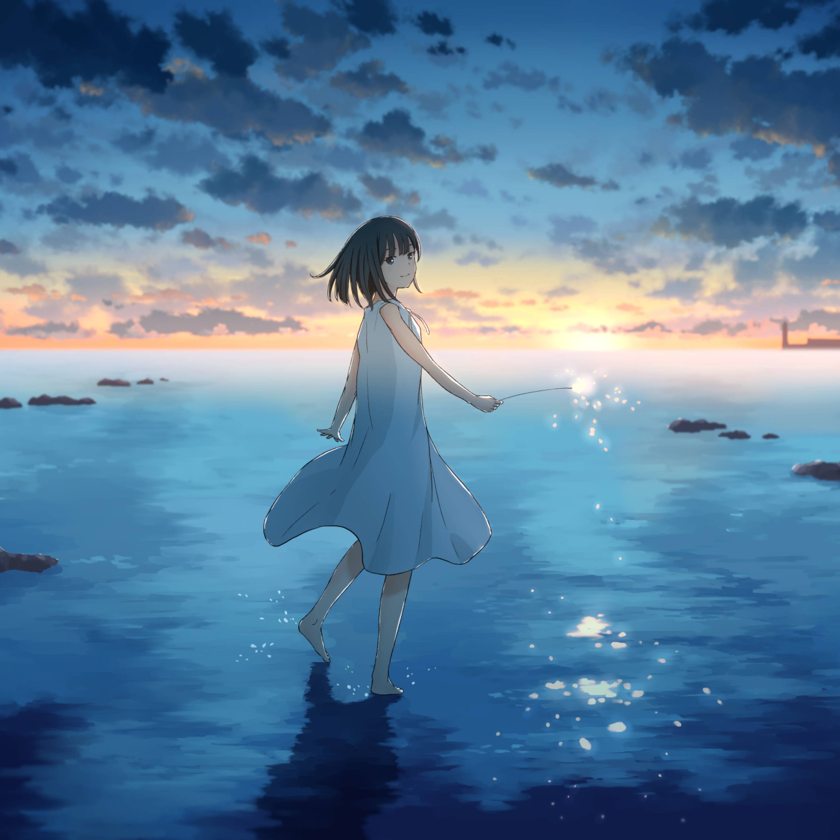 2932x2932 Cute Anime Girl Sunset Draw iPad Pro Retina Display Wallpaper, HD Anime 4K Wallpaper, Image, Photo and Background