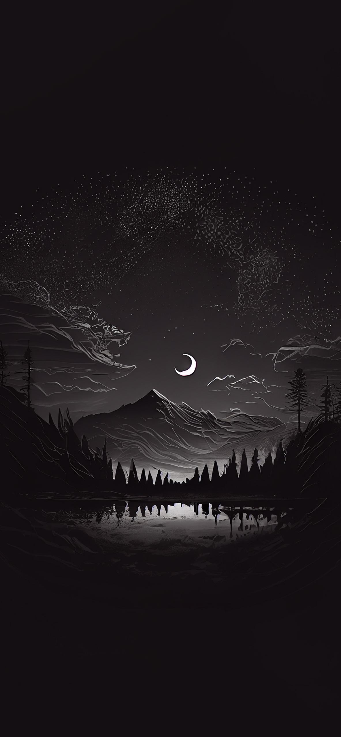 1183x2560 Night Landscape Aesthetic Black Wallpaper Wallpaper 4k