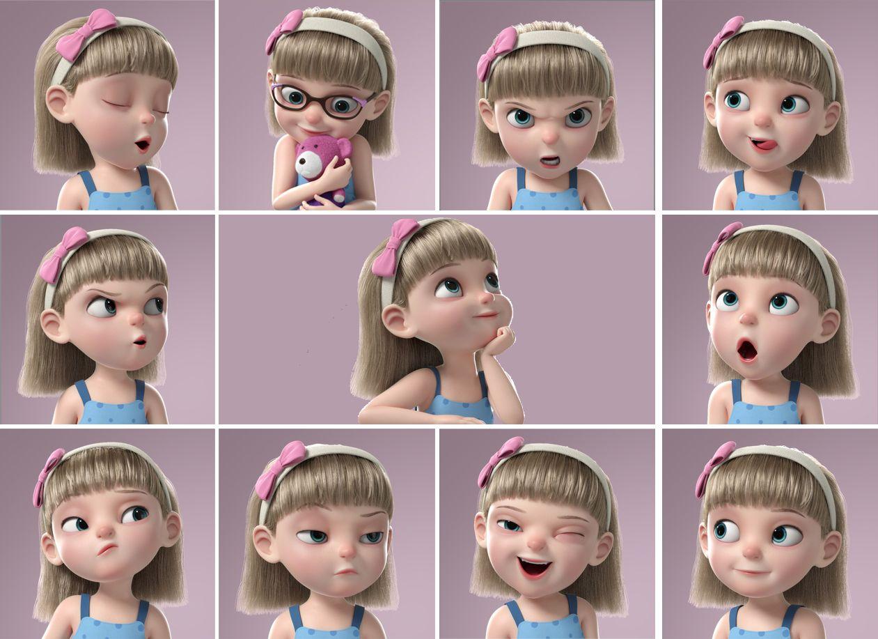 1261x917 face expressions girl 3D model rigged turbosquid. Cute cartoon girl, Girl cartoon characters, Girl cartoon