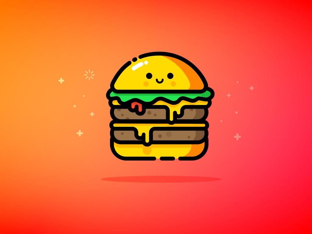 1024x768 Wallpaper cheese burger, orange, smiley, food, minimal desktop wallpaper, HD image, picture, background, 8d4e8b