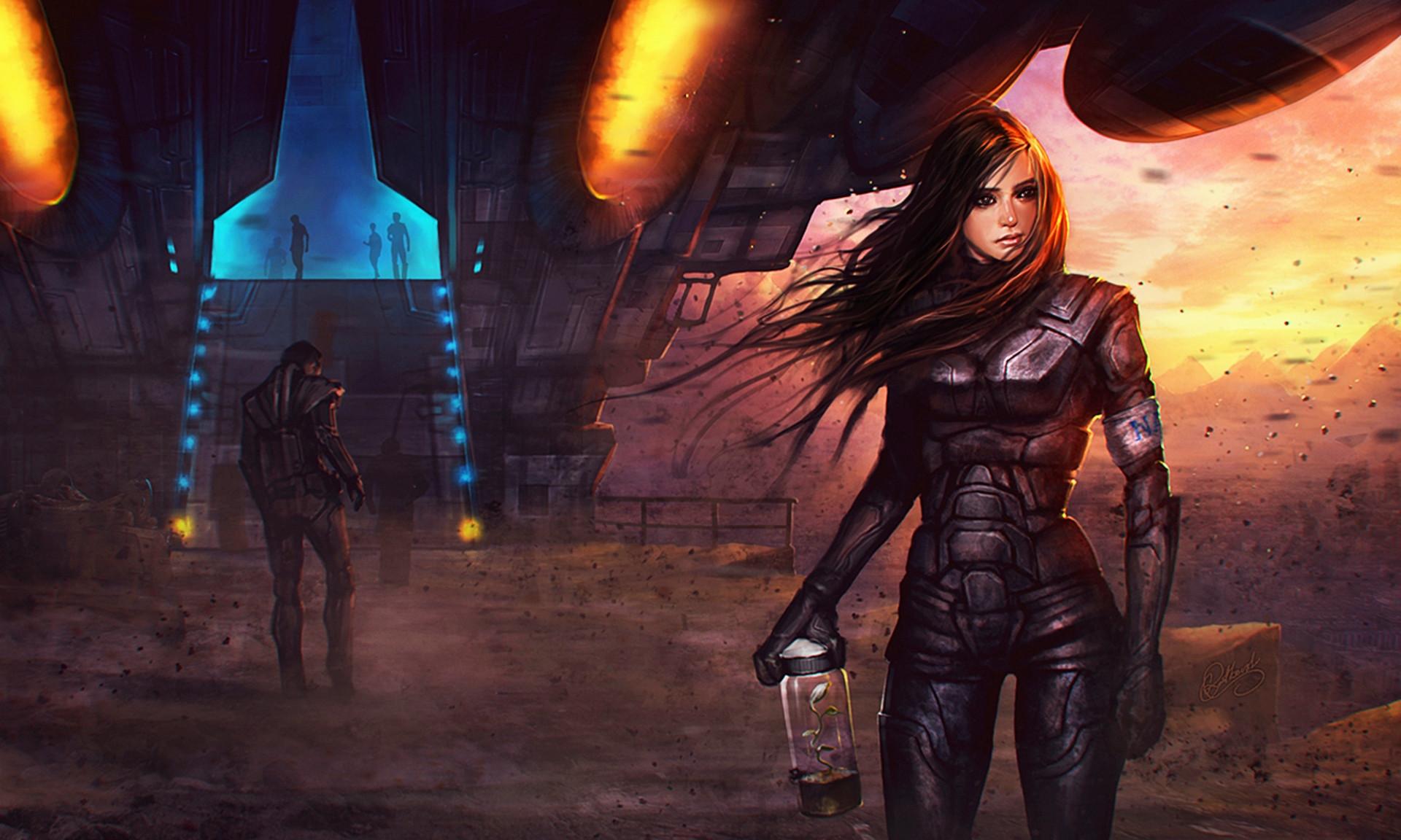 1920x1152 girl, space, ship Wallpaper, HD Fantasy