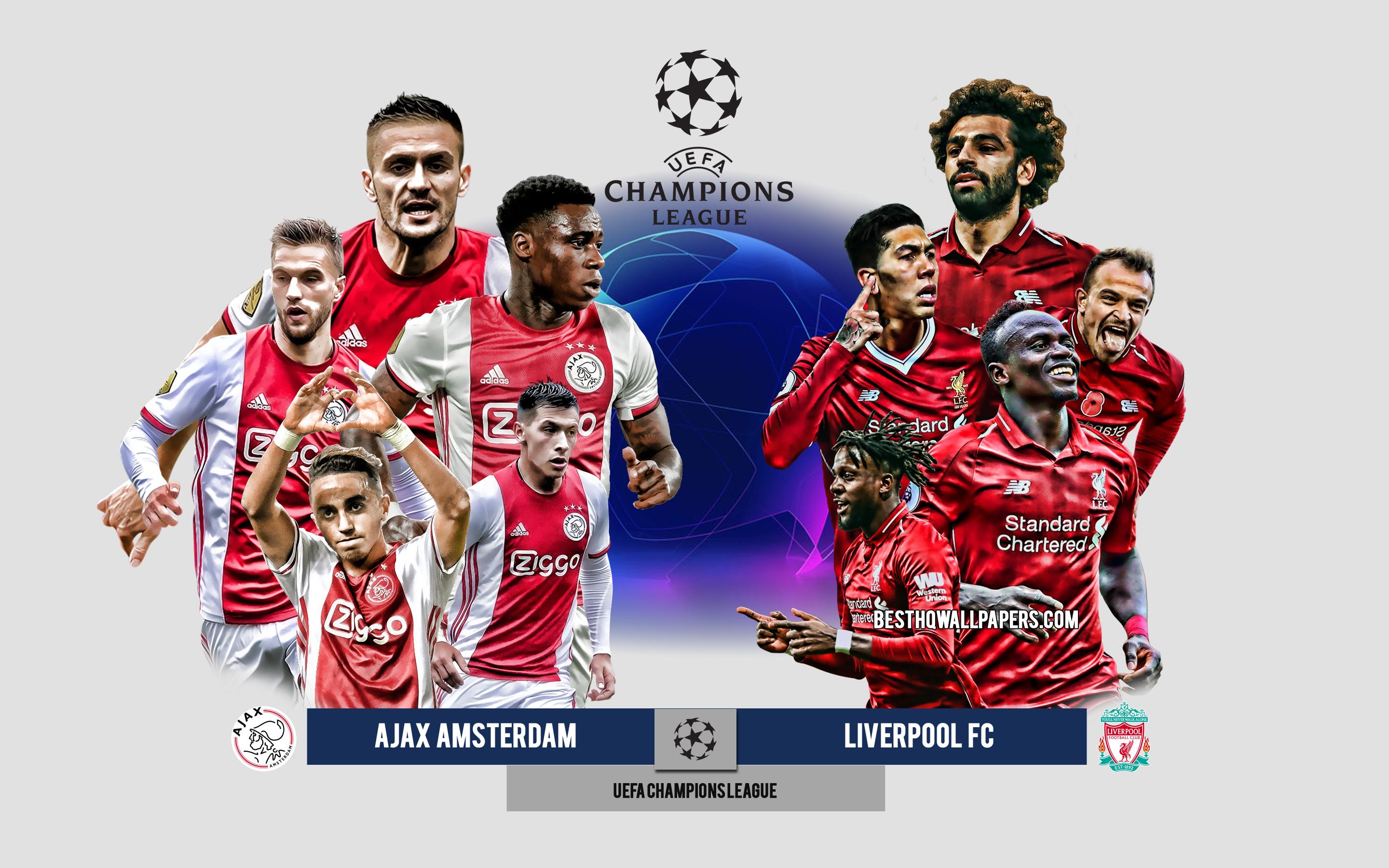 2880x1800 Download wallpaper Ajax Amsterdam vs Liverpool FC, Group D, UEFA Champions League, Preview, promotional materials, football players, Champions League, football match, Ajax Amsterdam, Liverpool FC for desktop with resolution 2880x1800. High Quality