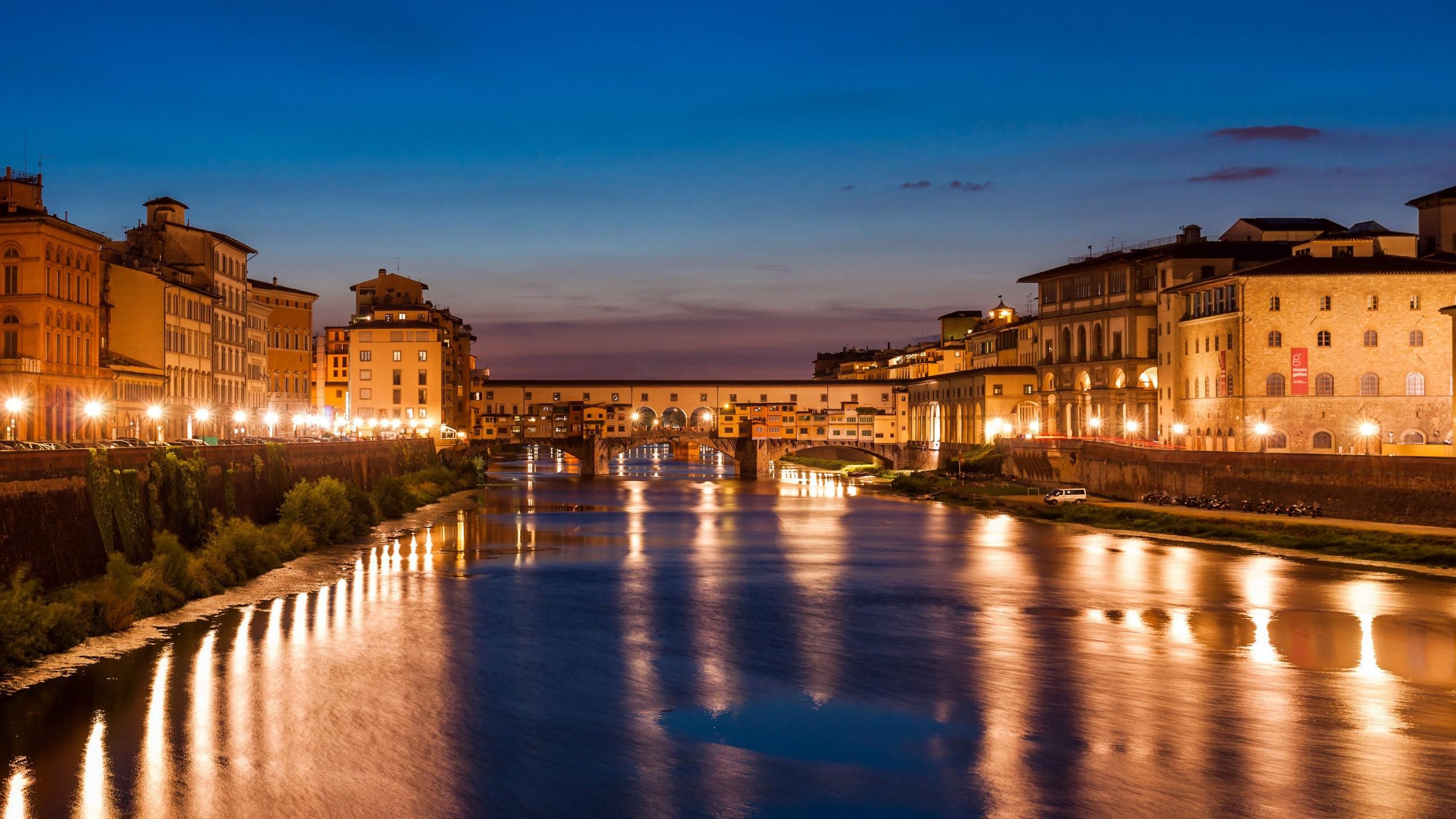 2560x1440 Wallpaper Florence, Italy, Night, Tourism, Travel, Architecture