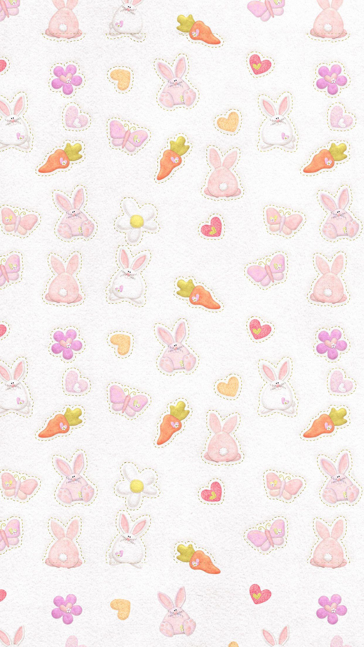 1242x2208 Cute Rabbit Chracter Pattern Red Wallpaper