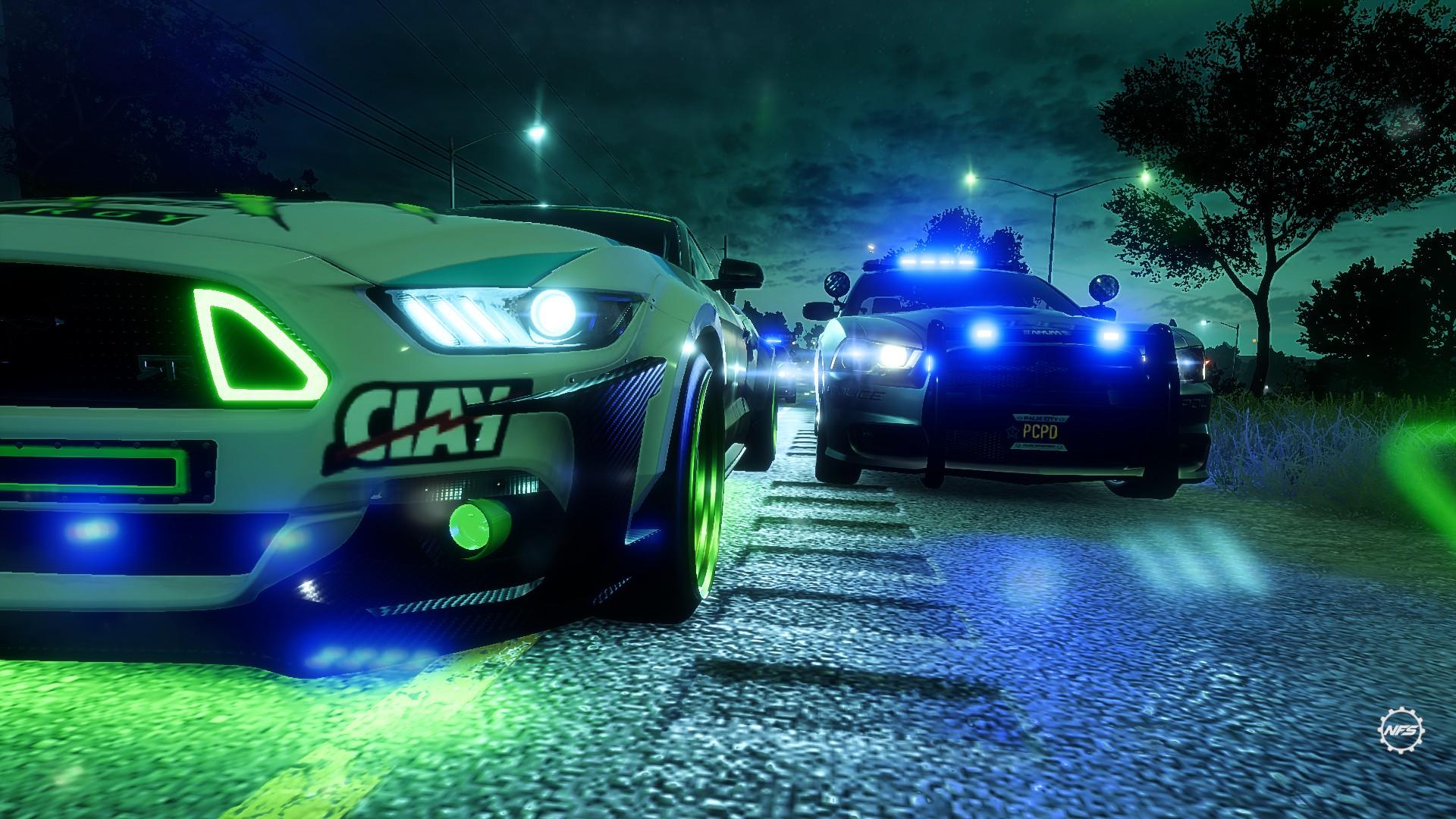 1920x1080 Need For Speed Heat Car Tuning Ford Mustang Police Cars Night Runner Wallpaper:1920x1080