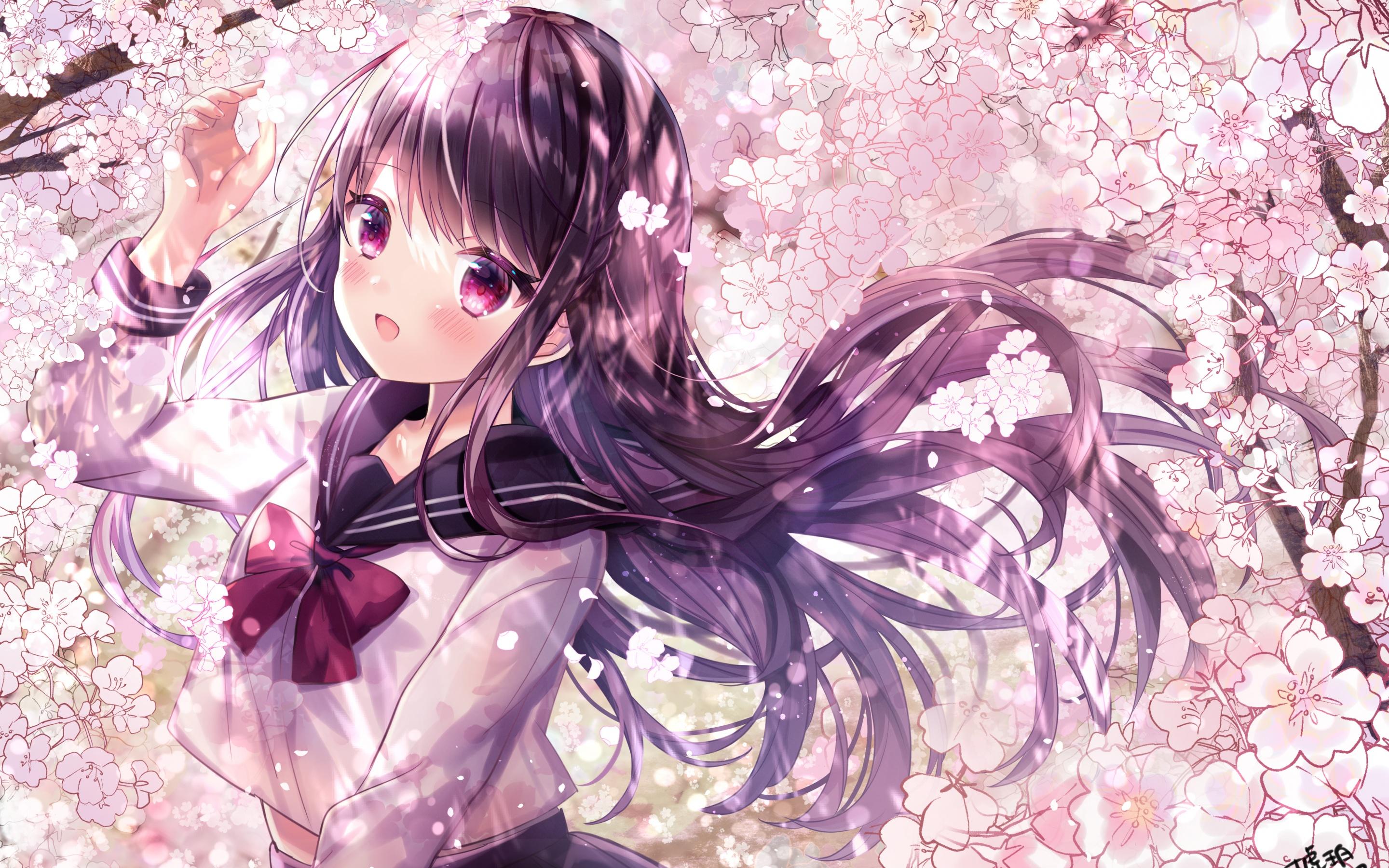 2880x1800 Anime girl Wallpaper 4K, Girly, Pink aesthetic