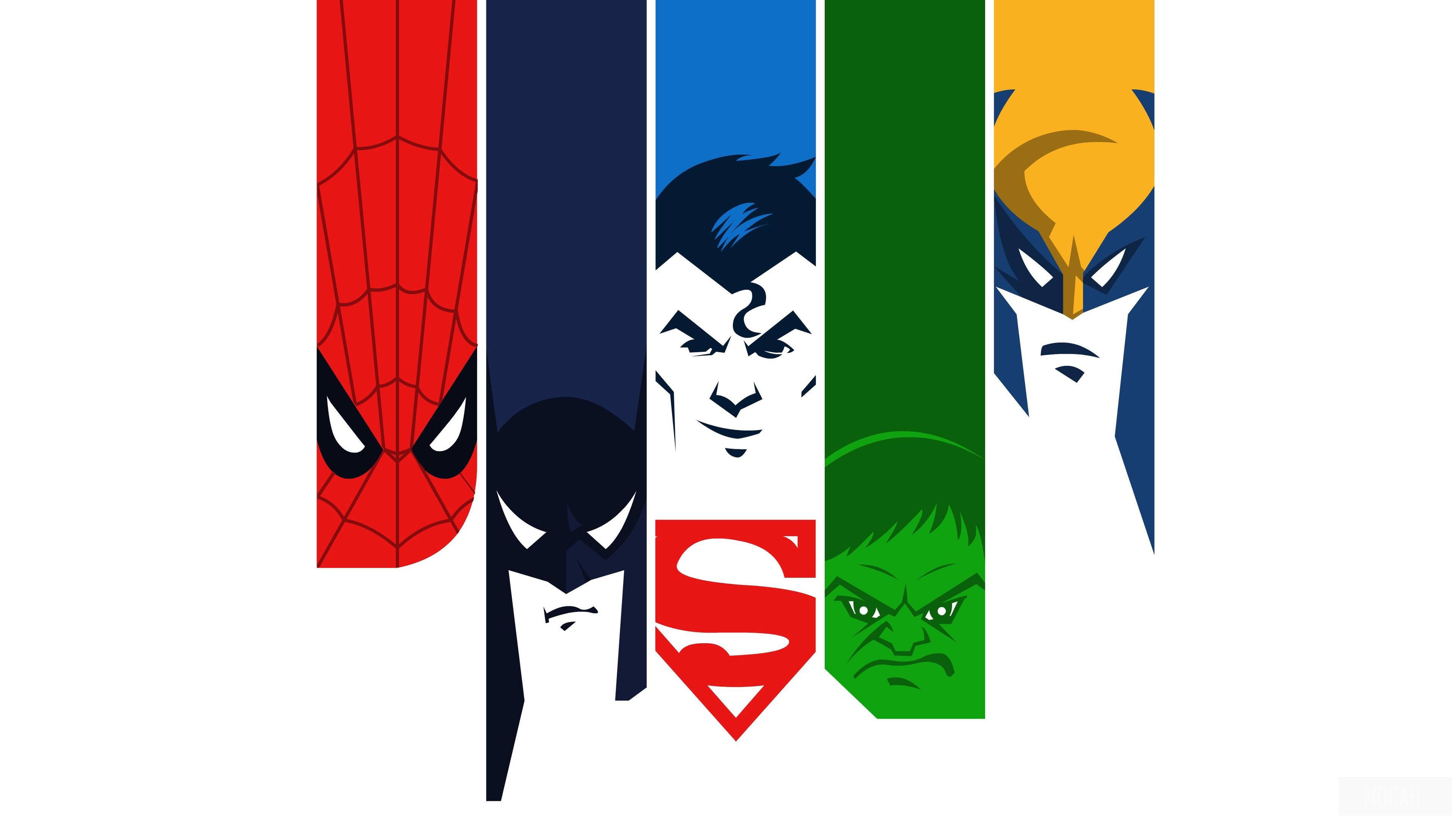 3840x2160 Superman Batman Hulk Spiderman Wolverine 4k Minimalism 4k Gallery HD Wallpaper