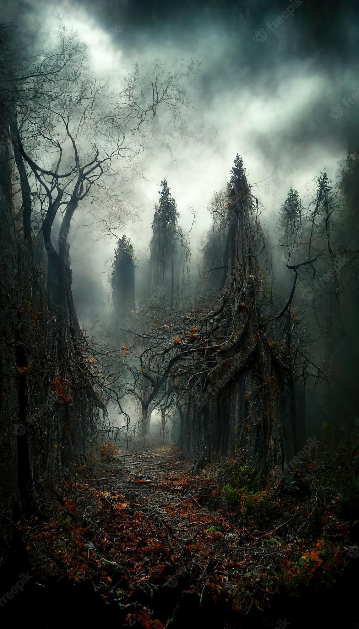 1143x2000 Premium Photo. Realistic haunted forest spooky landscape at night fantasy halloween forest background 3D illustration
