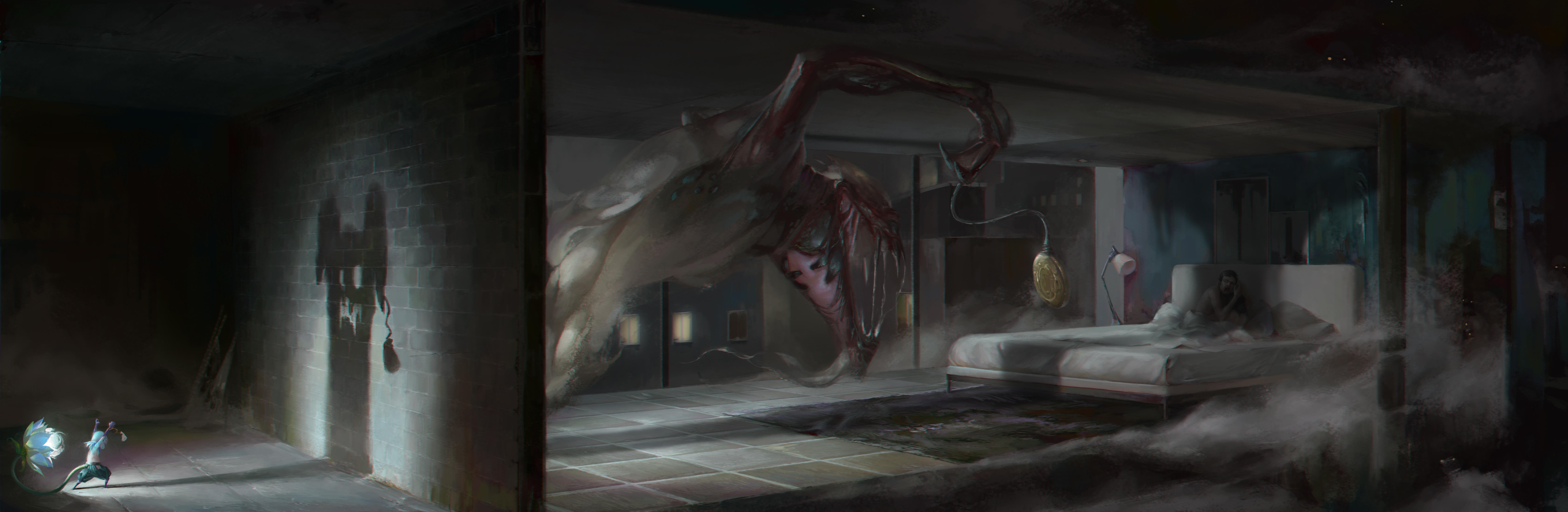 9188x3000 Fantasy Girl Horror Artwork Creature Digital Art Wallpaper:9188x3000