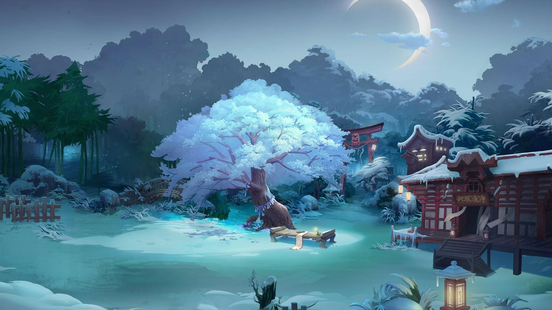 1920x1080 Desktop Wallpaper Big Tree, House, Winter, Art, HD Image, Picture, Background, 31a0d0