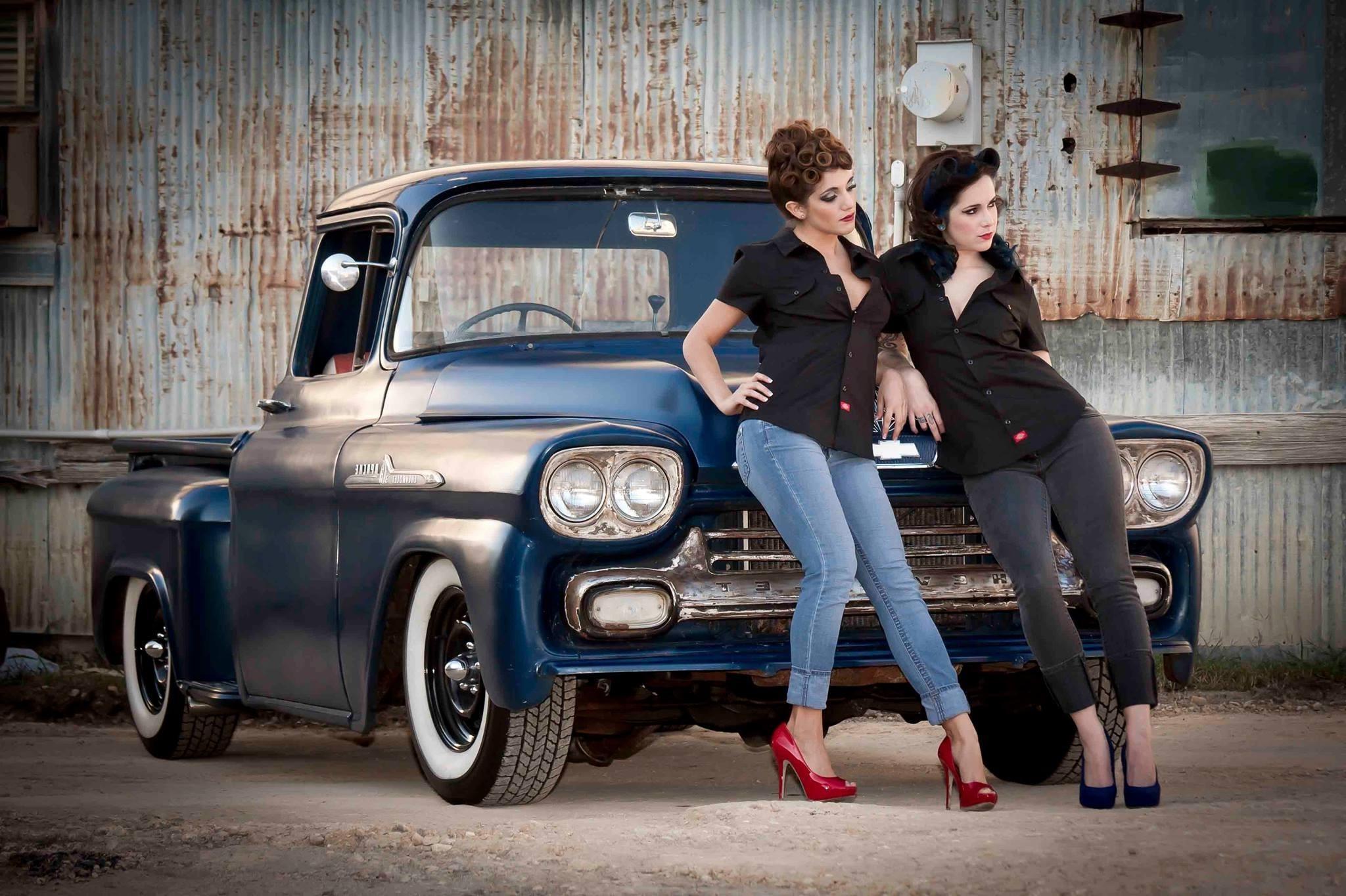 2048x1365 women car jeans women with cars old car chevrolet pickup trucks Gallery HD Wallpaper