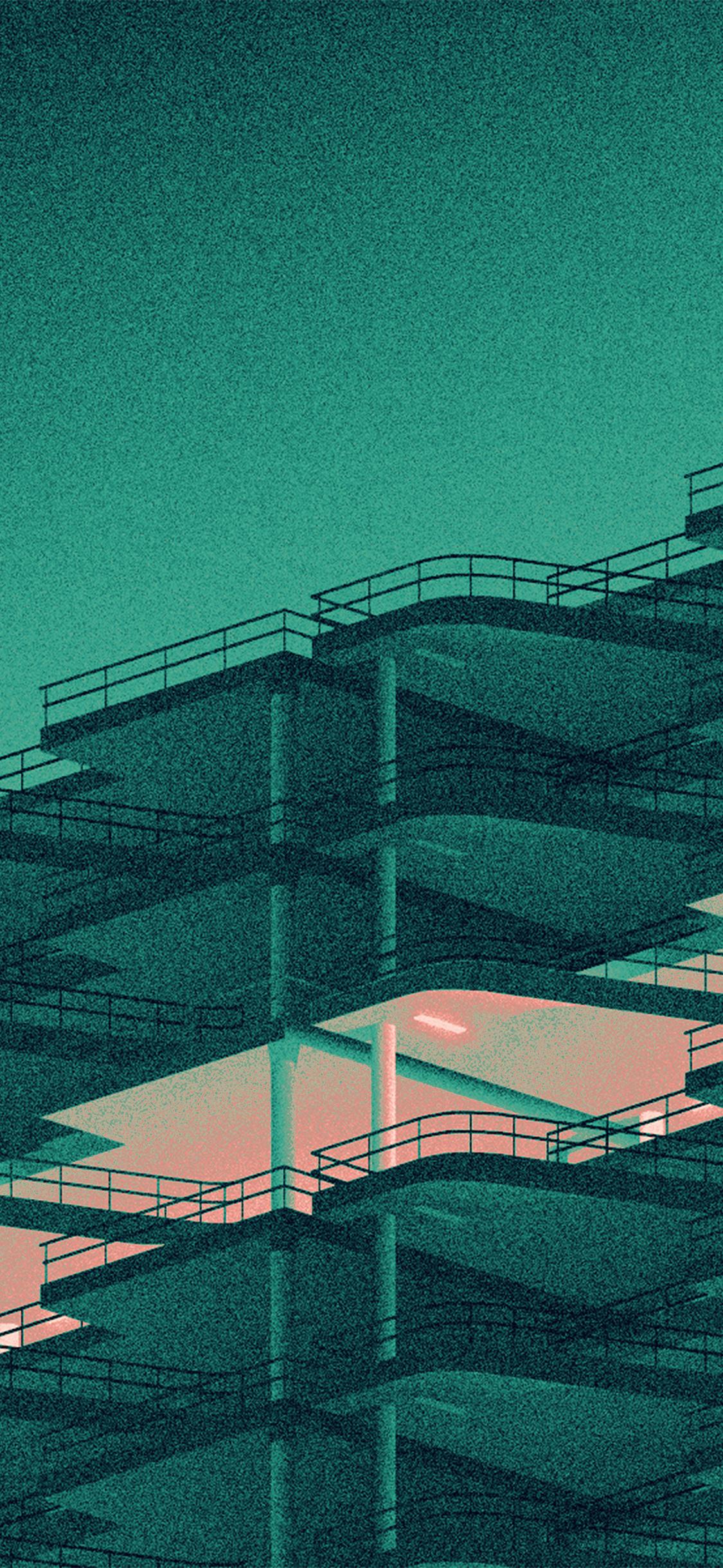 1125x2436 Architecture Minimal Green Illustration Art Wallpaper