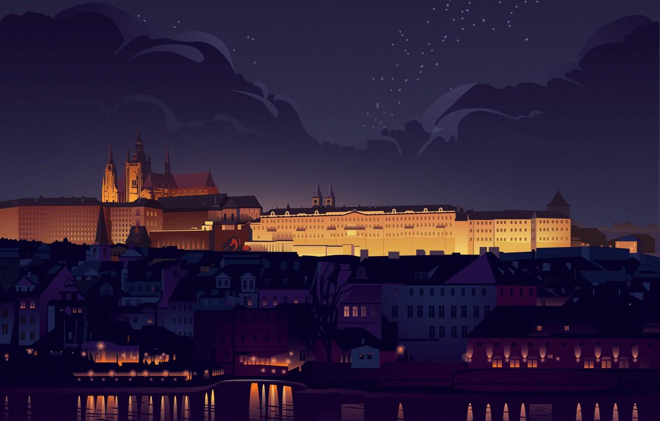 1332x850 Wallpaper Home, Night, The city, Palace, Prague, Czech Republic, Castle, View, Style, Building, City, Landscape, Architecture, Art, Art, Landscape image for desktop, section рендеринг