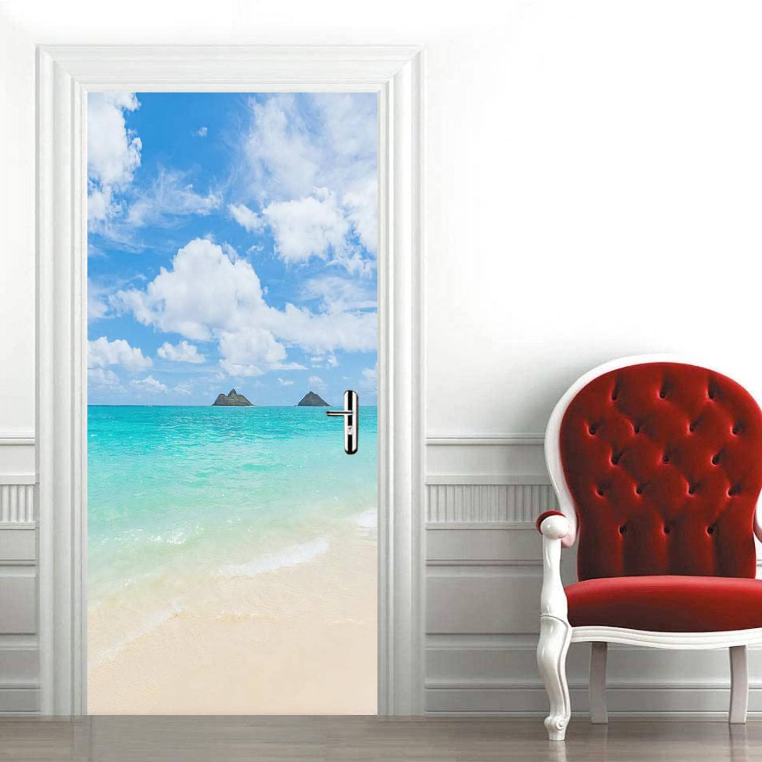 1500x1500 3D Door Mural Decal Sandy Lanikai Beach Mokulua Islands Kailua Oahu Hawaii Door Sticker Poster Peel & Stick Wallpaper Self Adhesive Removable Wall Decal Bedroom Home Decor 30.3x78.7 : Tools & Home