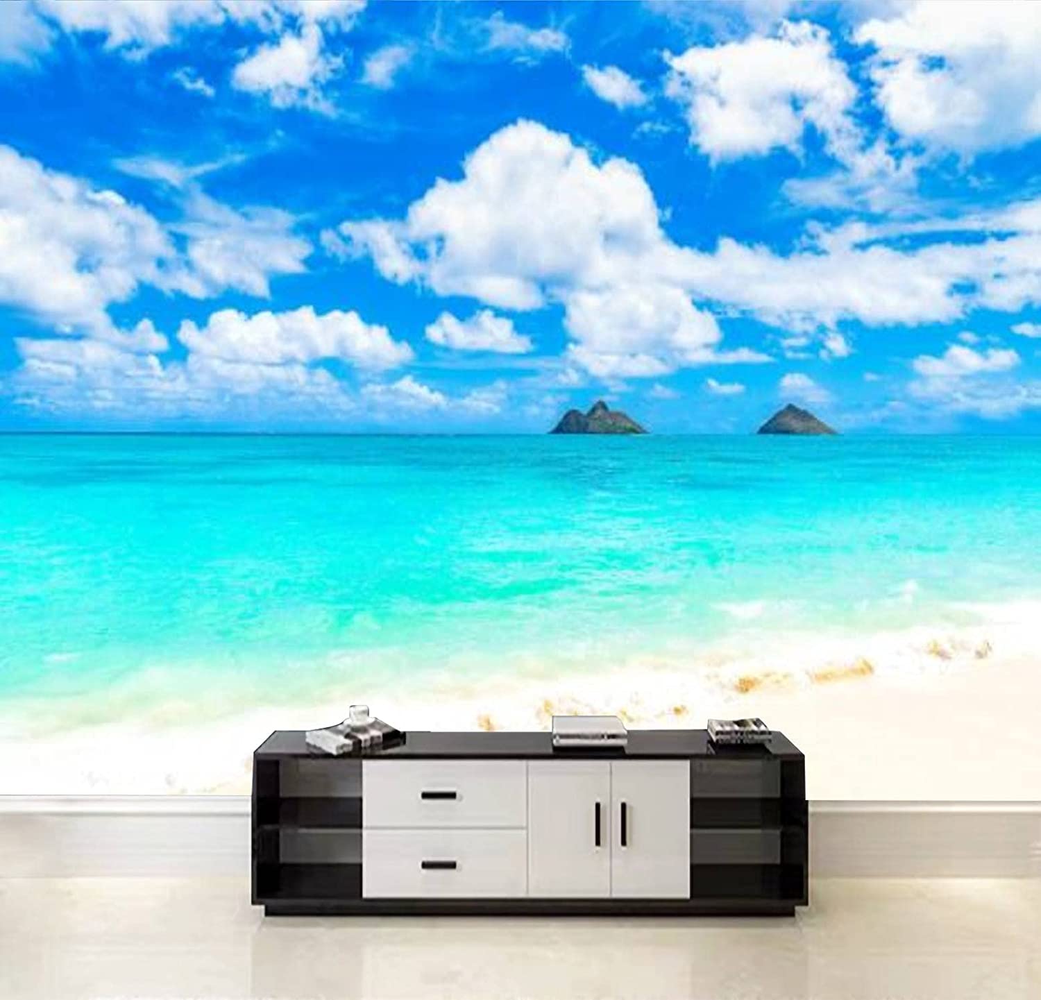 1500x1441 QDAXZJPRLB Wallpaper Wall Sticker Lanikai Beach in Kailua Oahu Hawaii Self Adhesive Peel and Stick Wallpaper Removable Large Wall Mural Wall Poster Decal Home Decor Living Room : Tools & Home