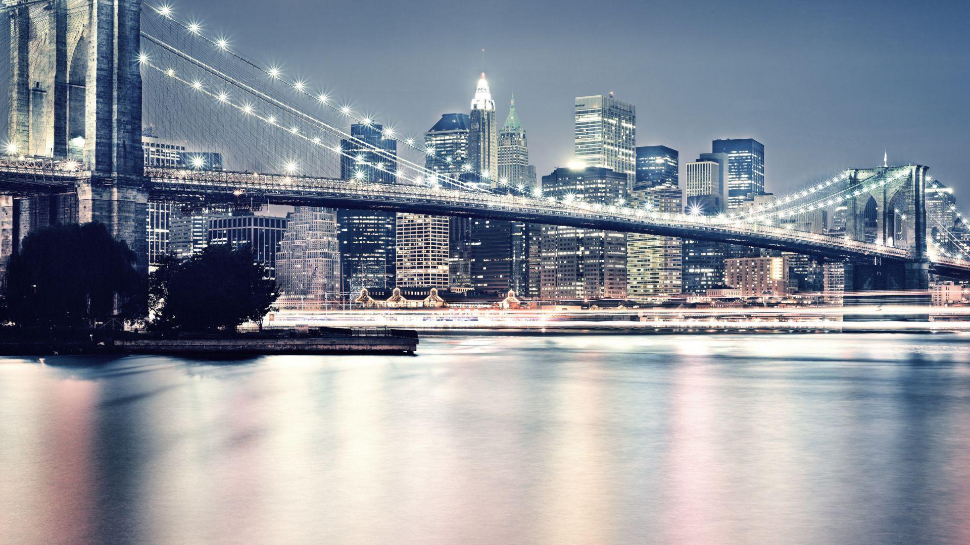 1920x1080 Desktop Wallpaper Brooklyn Bridge At Night, HD Image, Picture, Background, Xvn8cp